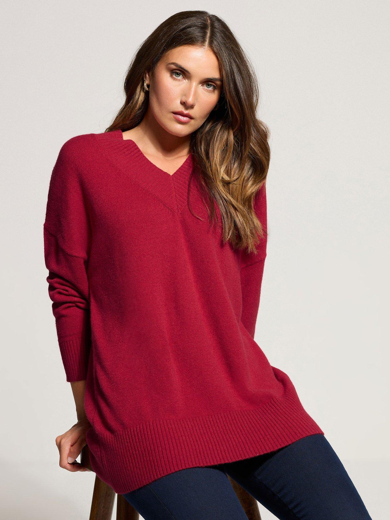undefined V Neck Jumper - Red