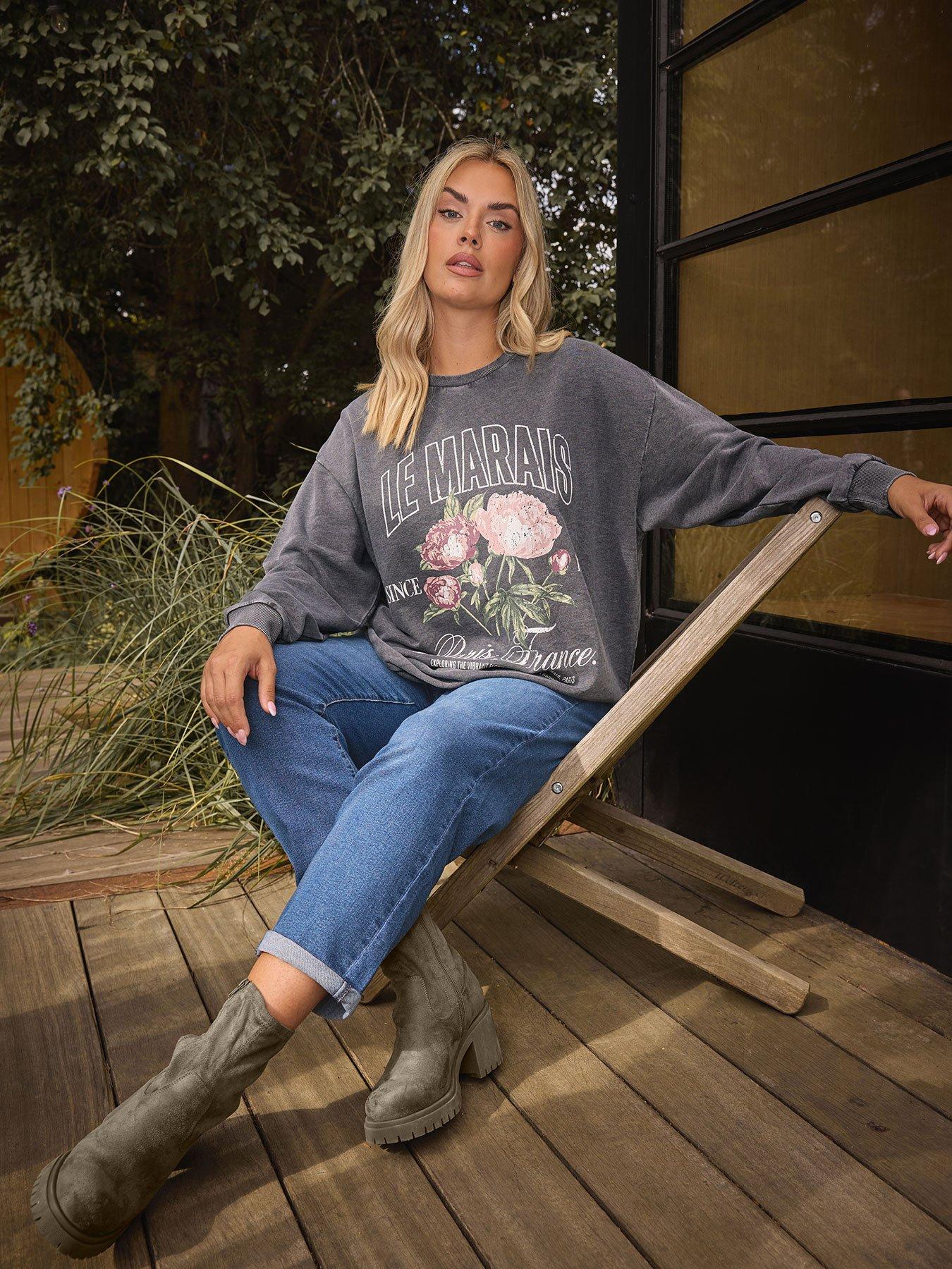 undefined Curve Acid Wash Flower Sweatshirt - Black