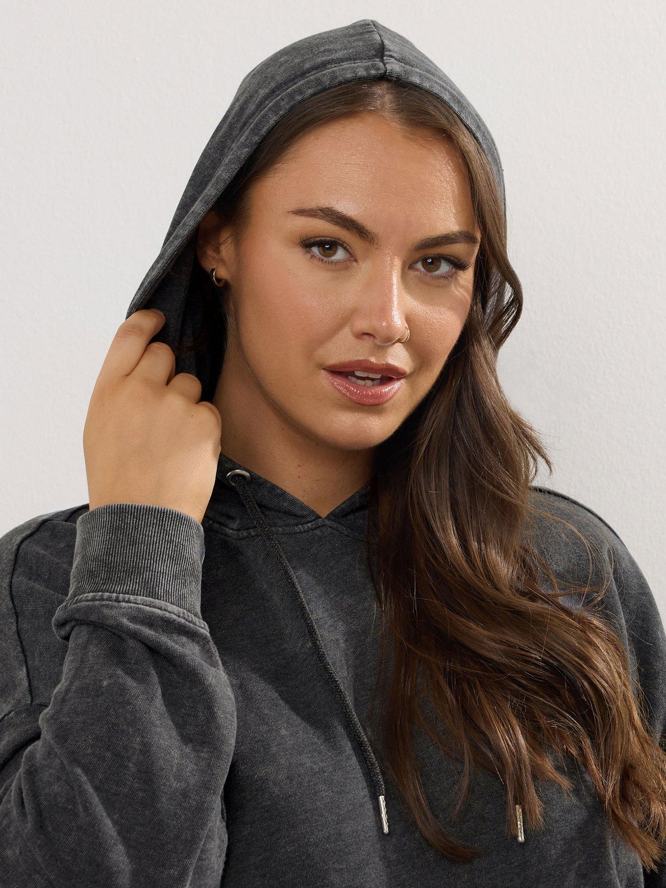 Image 4 of 4 of Yours Curve Acid Wash Hoodie - Black