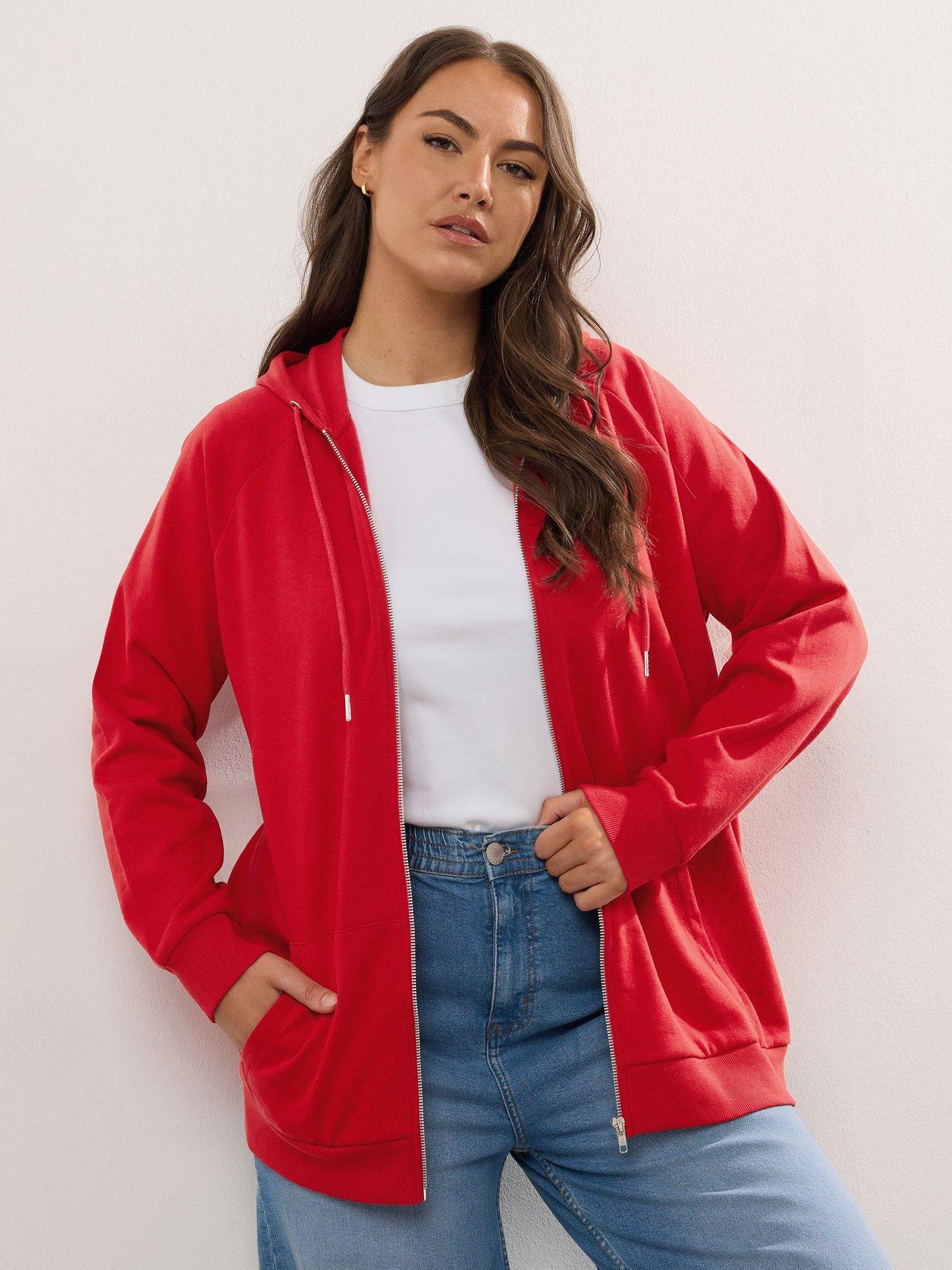 Image 1 of 4 of Yours Curve Zip Thru Hoodie - Red