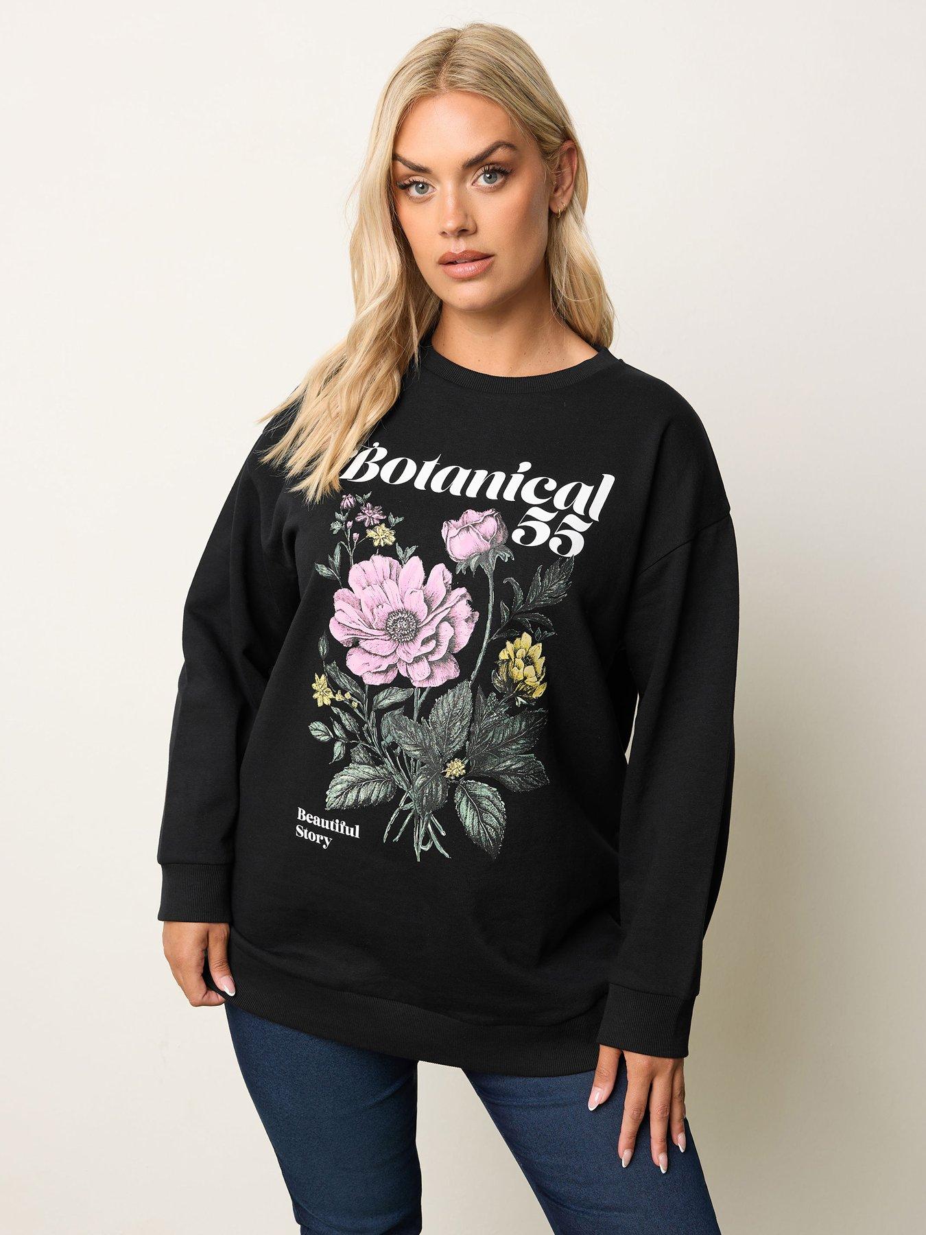 undefined Curve Floral Crew Neck Sweatshirt - Black