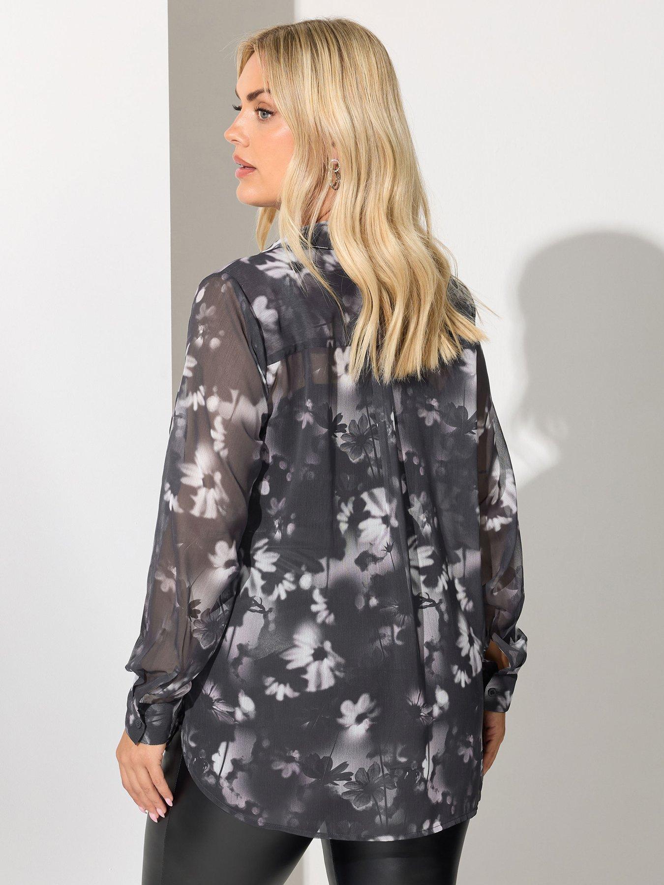 Image 2 of 4 of Yours Curve Floral Mesh Shirt - Grey
