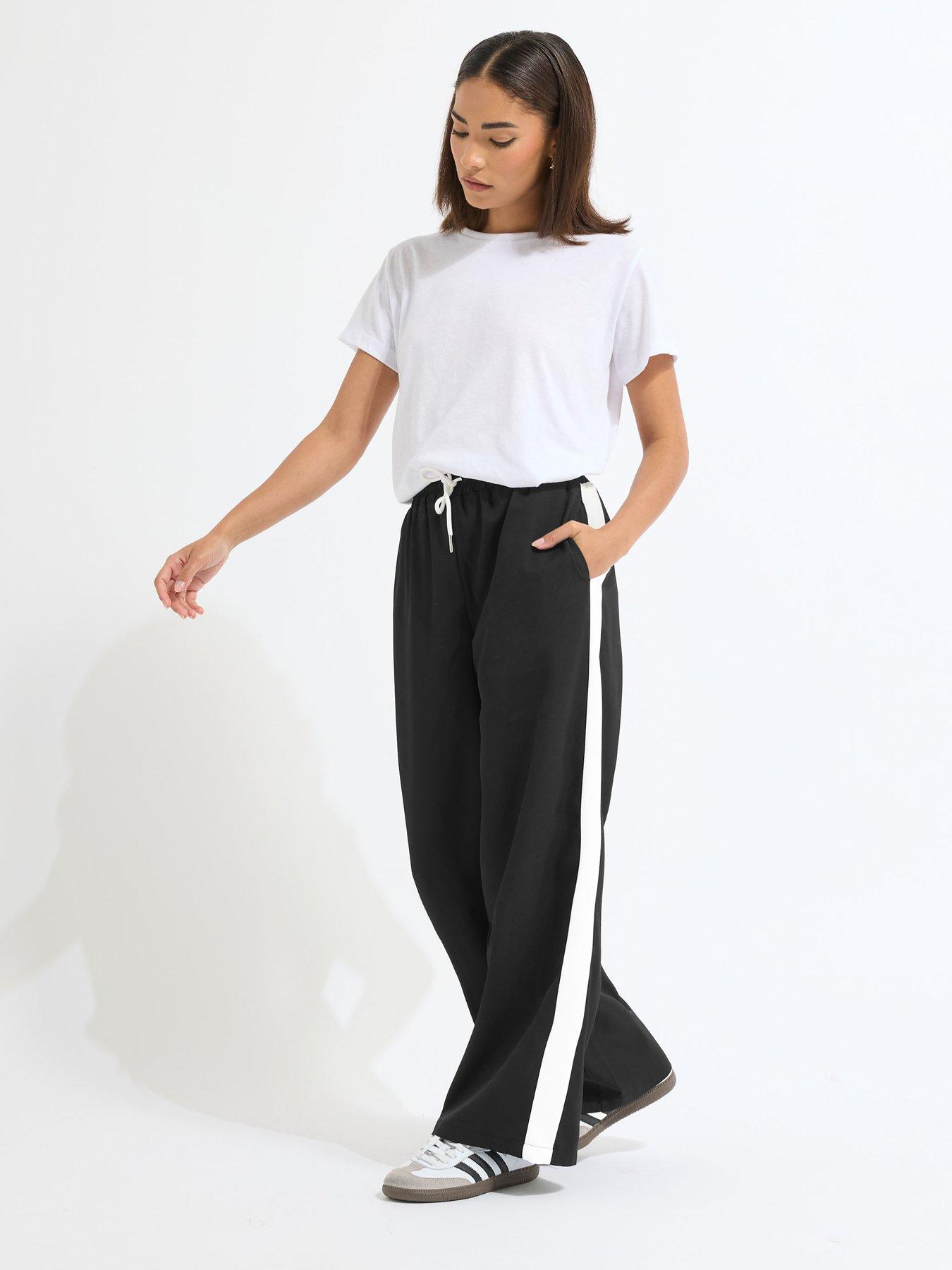 undefined Petite Side Stripe Wide Leg Trouser - Black