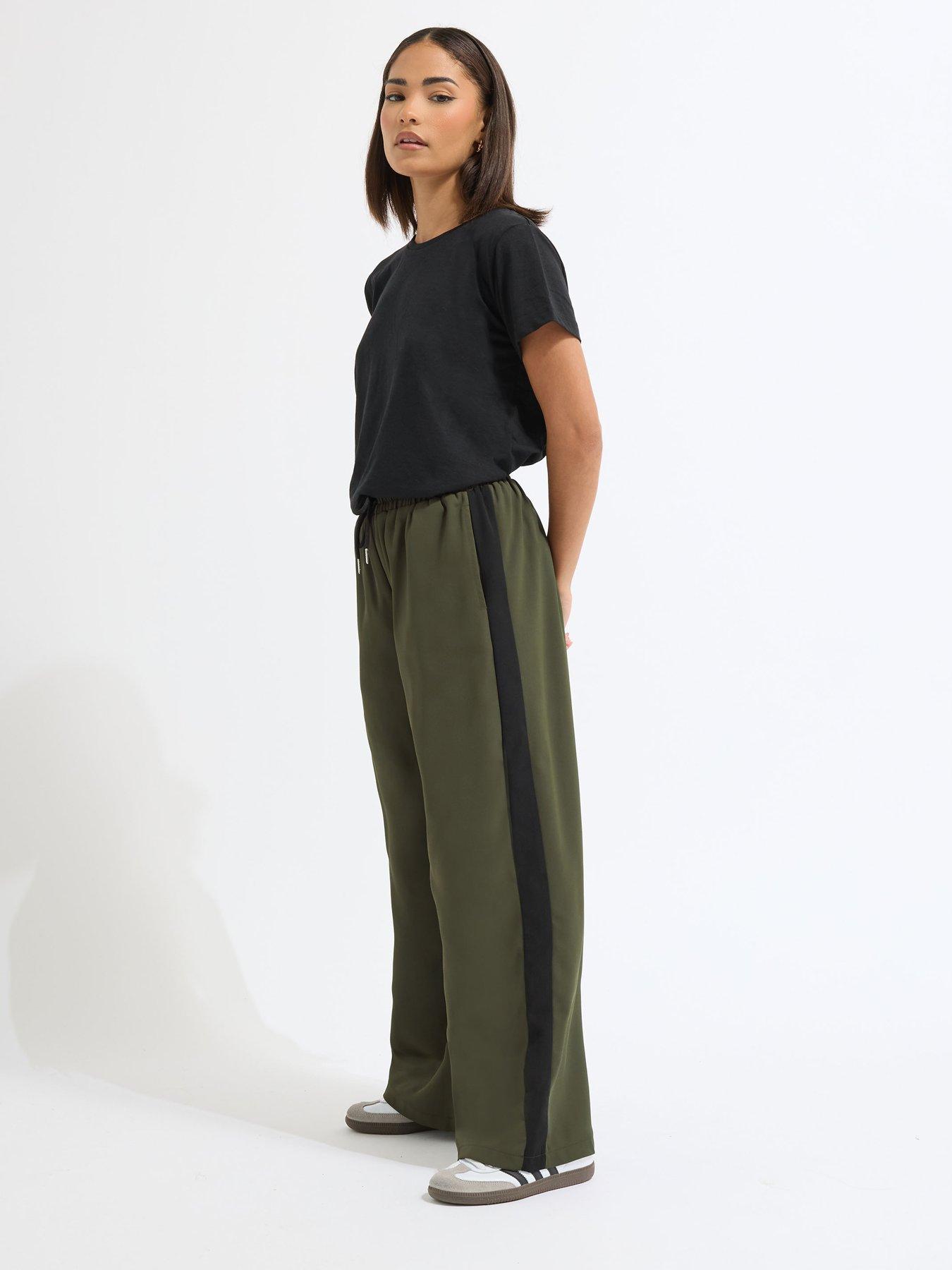 undefined Petite Side Stripe Wide Leg Trouser - Green