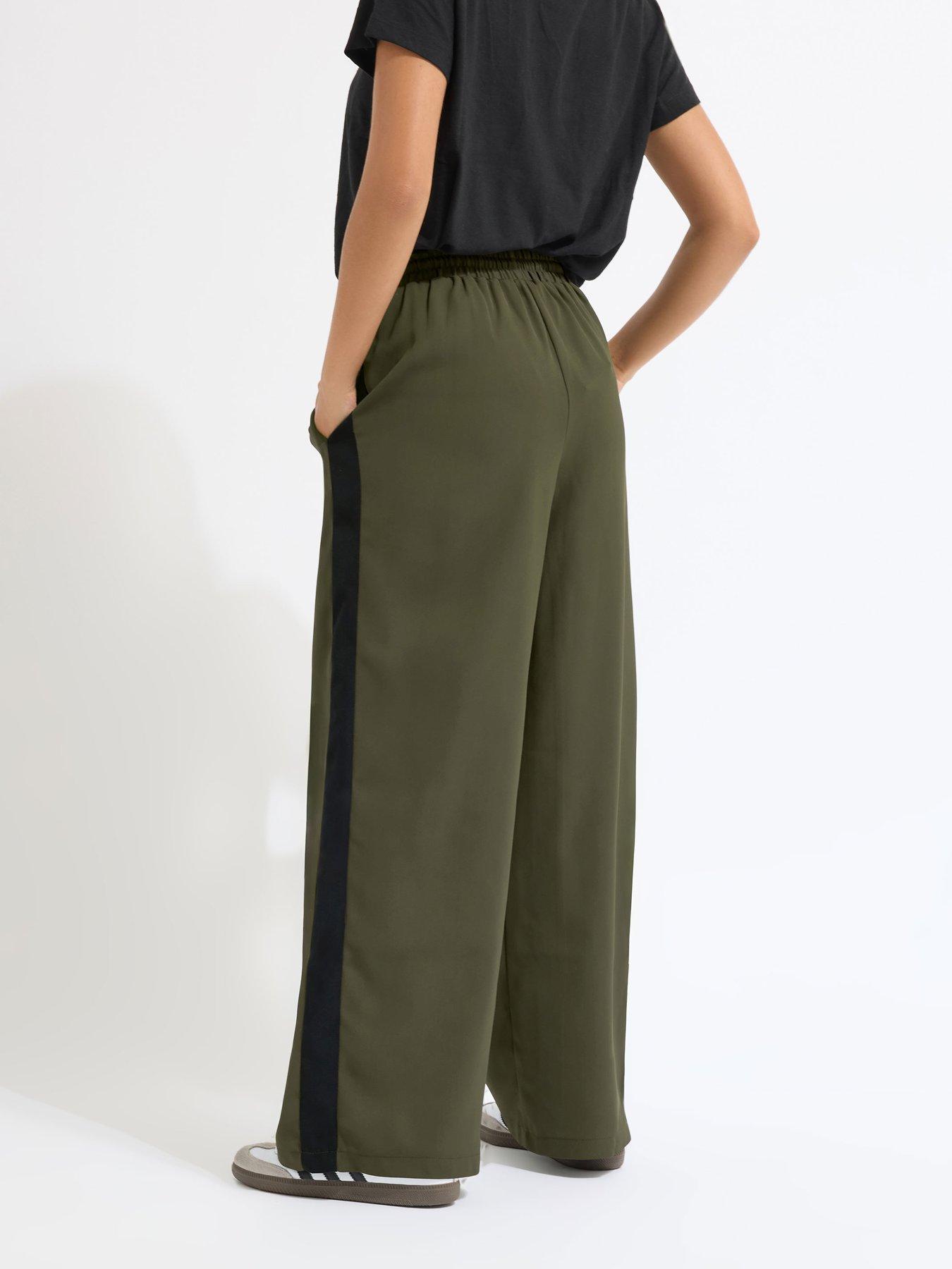 Image 2 of 4 of PixieGirl Petite Side Stripe Wide Leg Trouser - Green