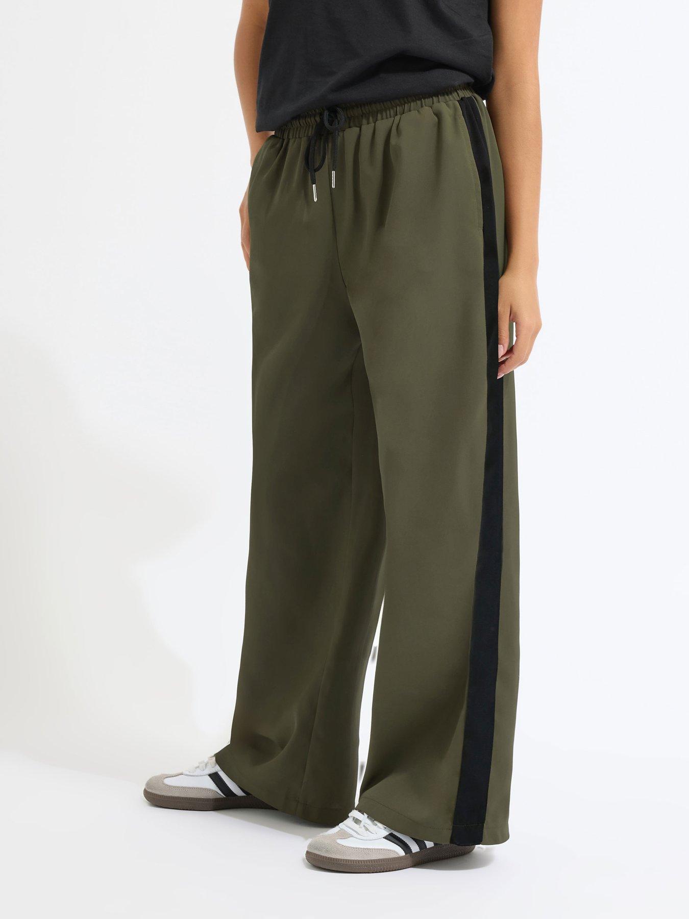 Image 3 of 4 of PixieGirl Petite Side Stripe Wide Leg Trouser - Green