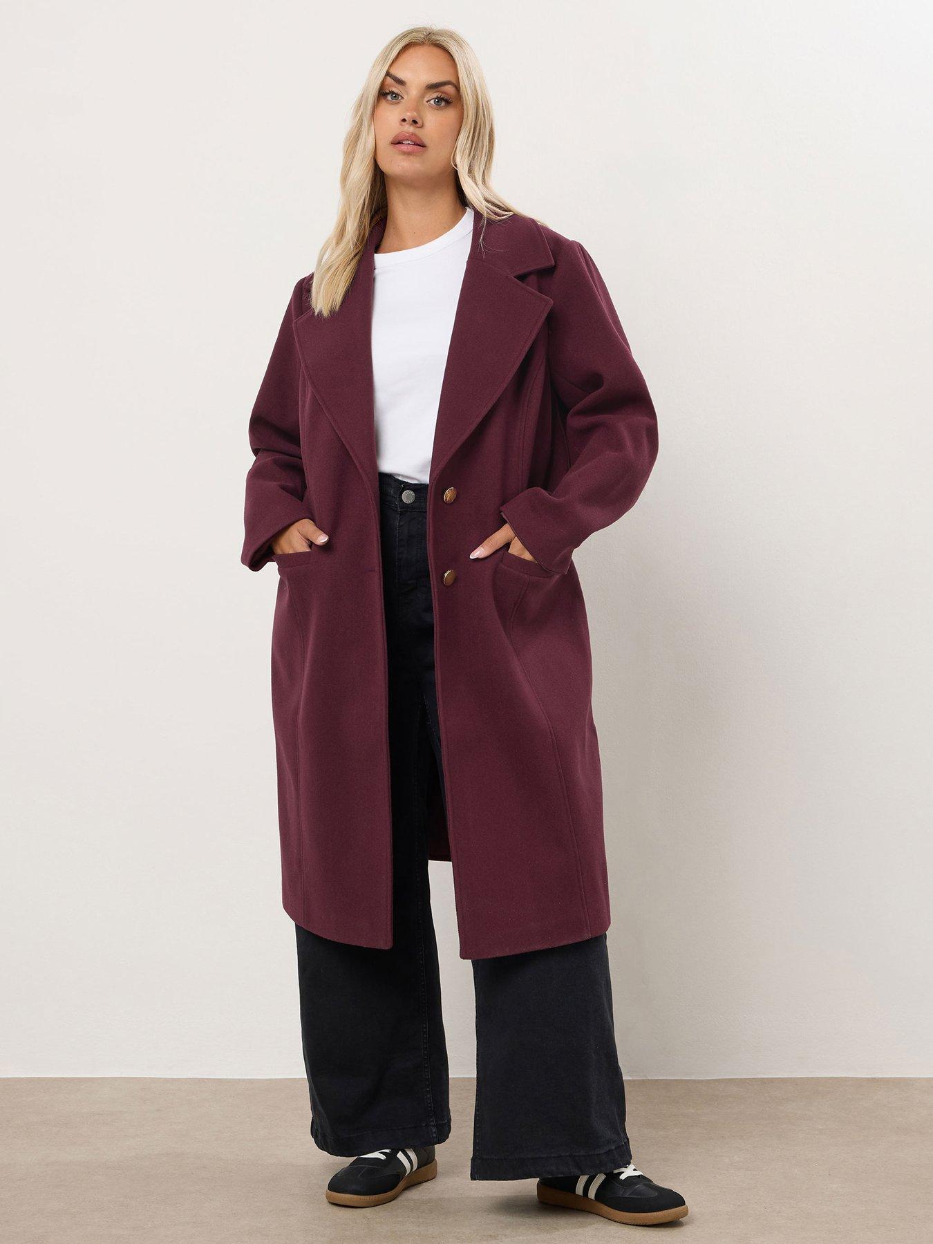 Image 3 of 5 of Yours Curve Longline Midaxi Coat - Red
