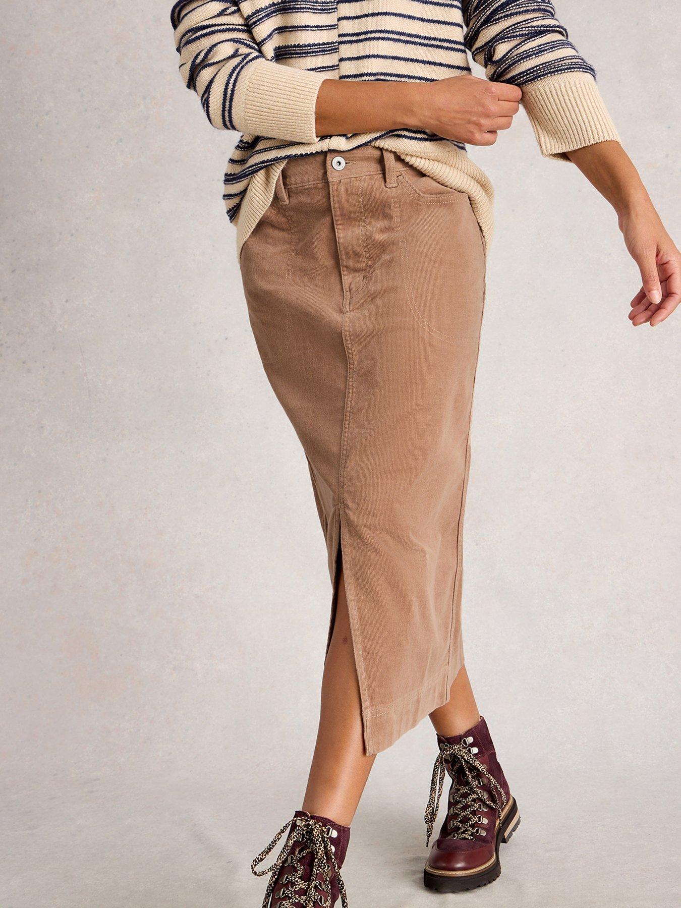 undefined Tia Cord Midi Skirt - Beige
