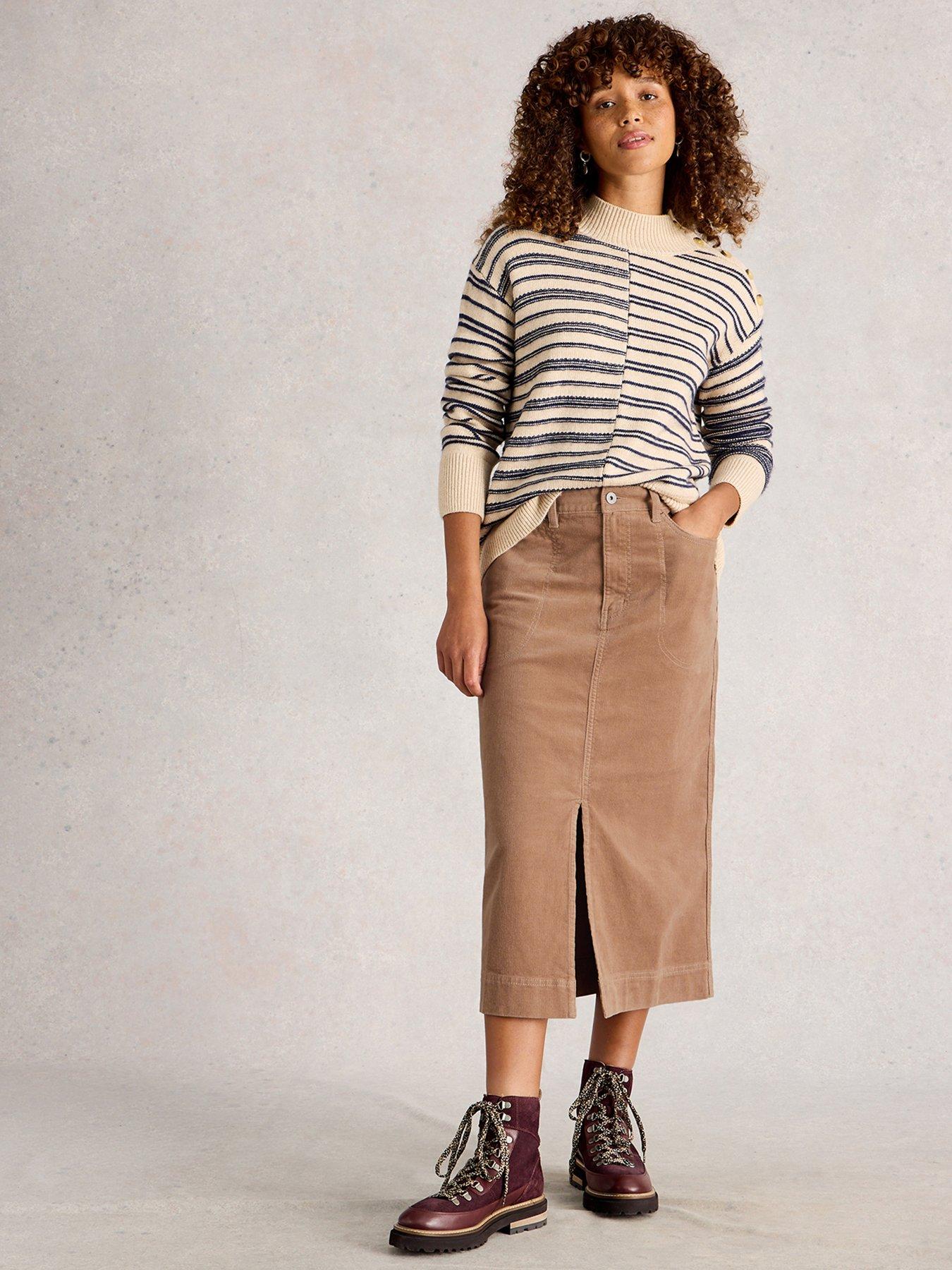 Image 3 of 6 of White Stuff Tia Cord Midi Skirt - Beige
