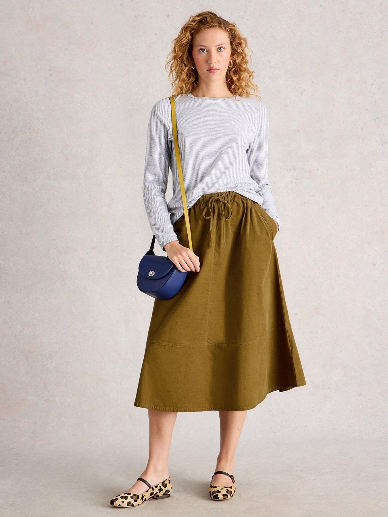 Image 3 of 6 of White Stuff Tilly Cord Midi Skirt - Green