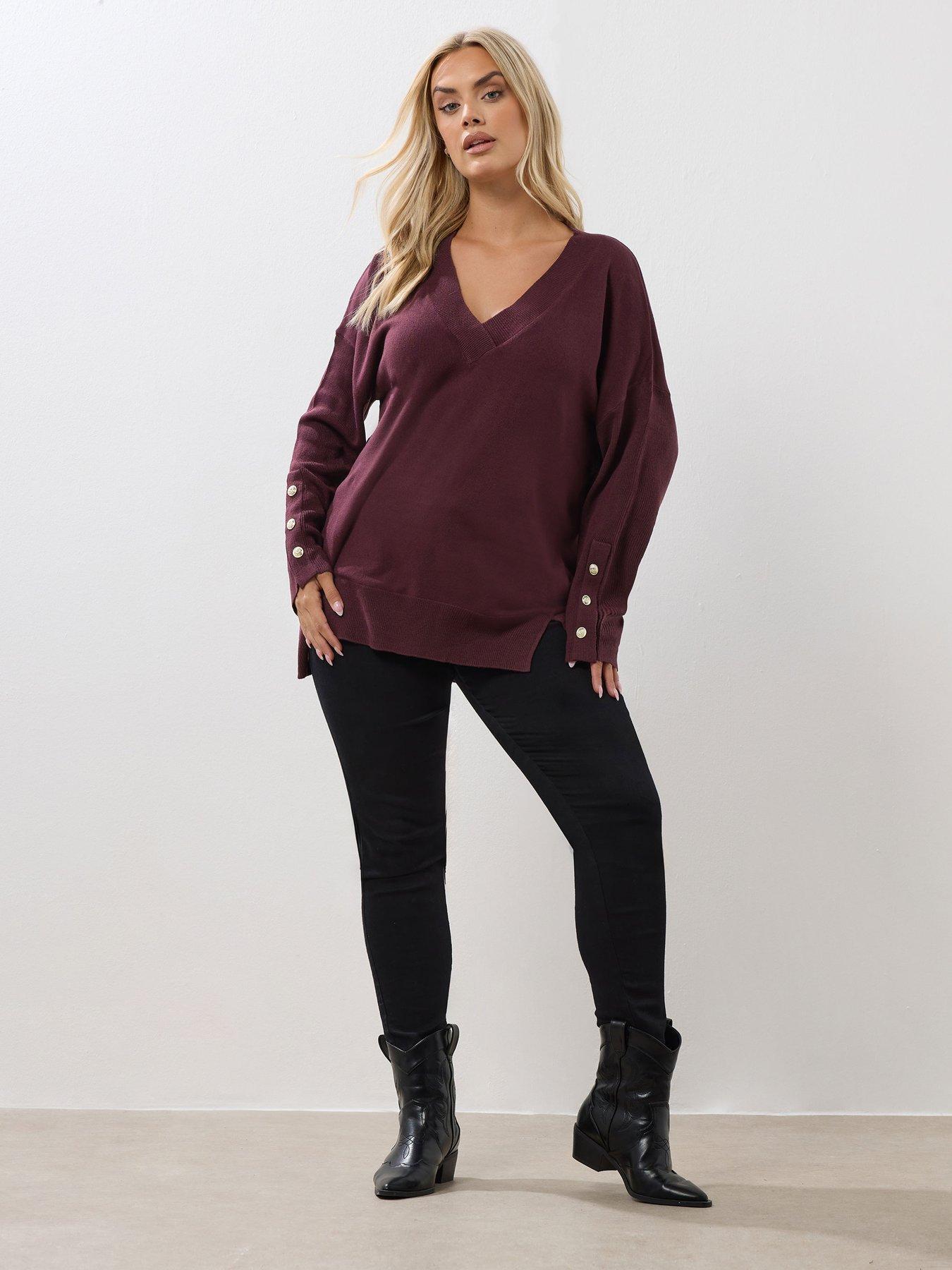 Image 3 of 4 of Yours Curve V-Neck Jumper - Purple