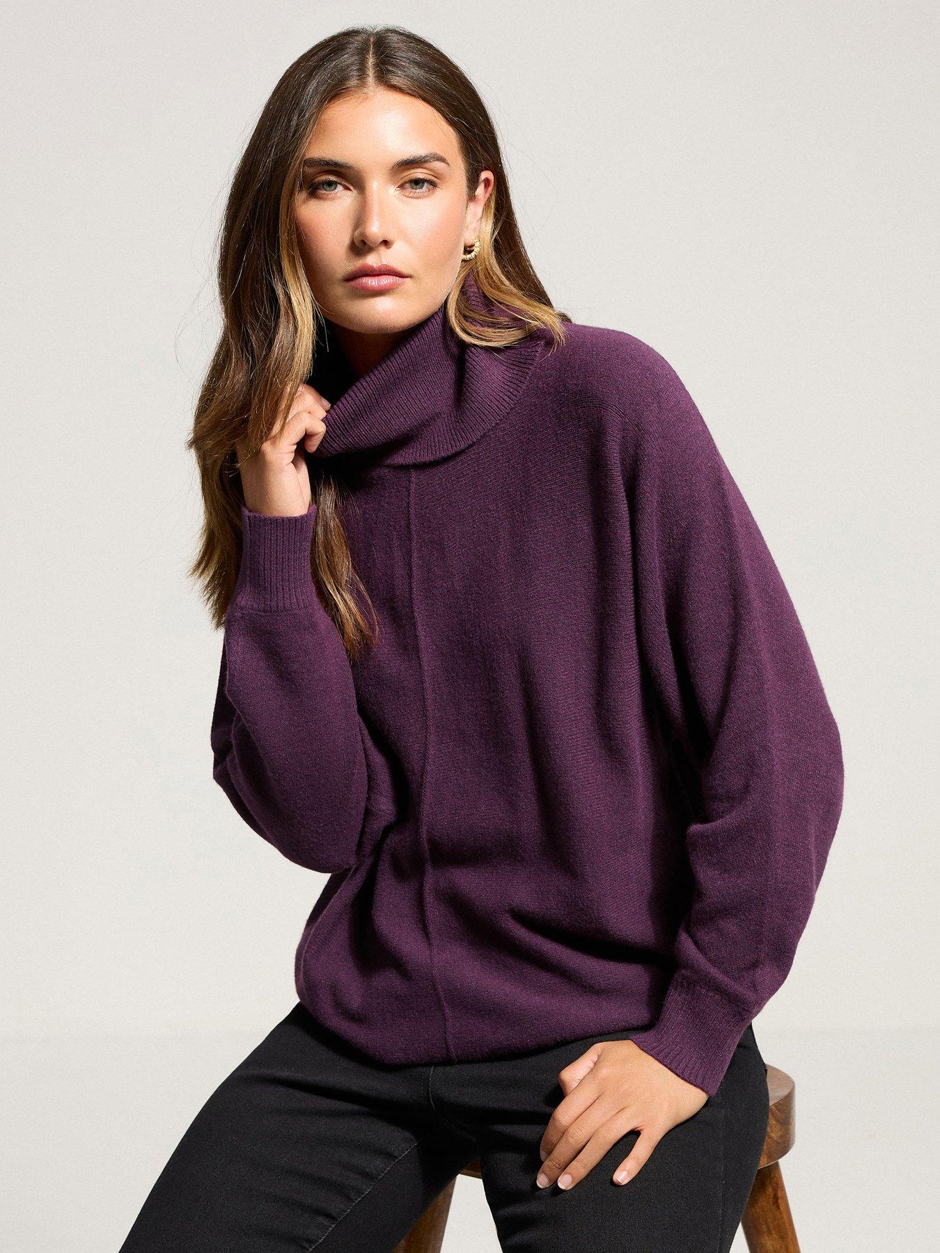 Image 1 of 4 of Long Tall Sally Roll Neck Batwing Jumper - Purple