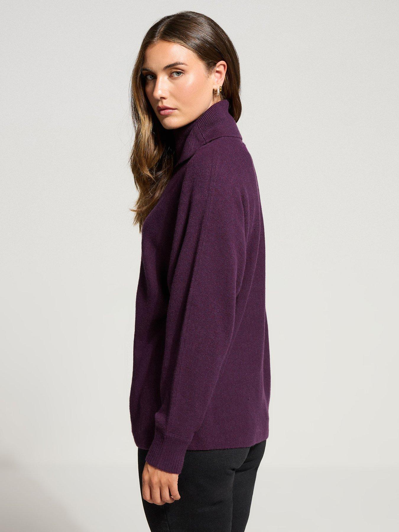 Image 2 of 4 of Long Tall Sally Roll Neck Batwing Jumper - Purple