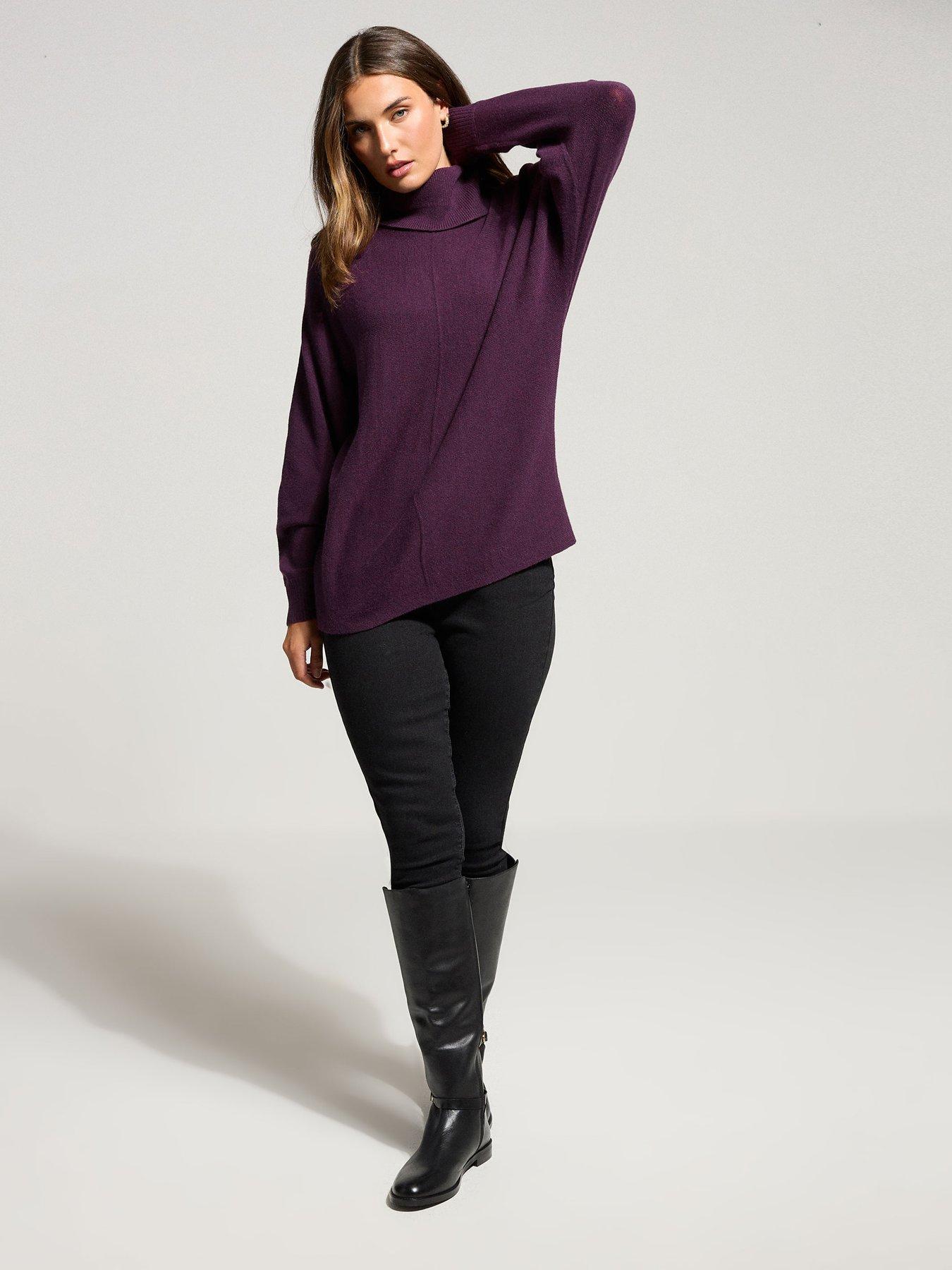 Image 3 of 4 of Long Tall Sally Roll Neck Batwing Jumper - Purple