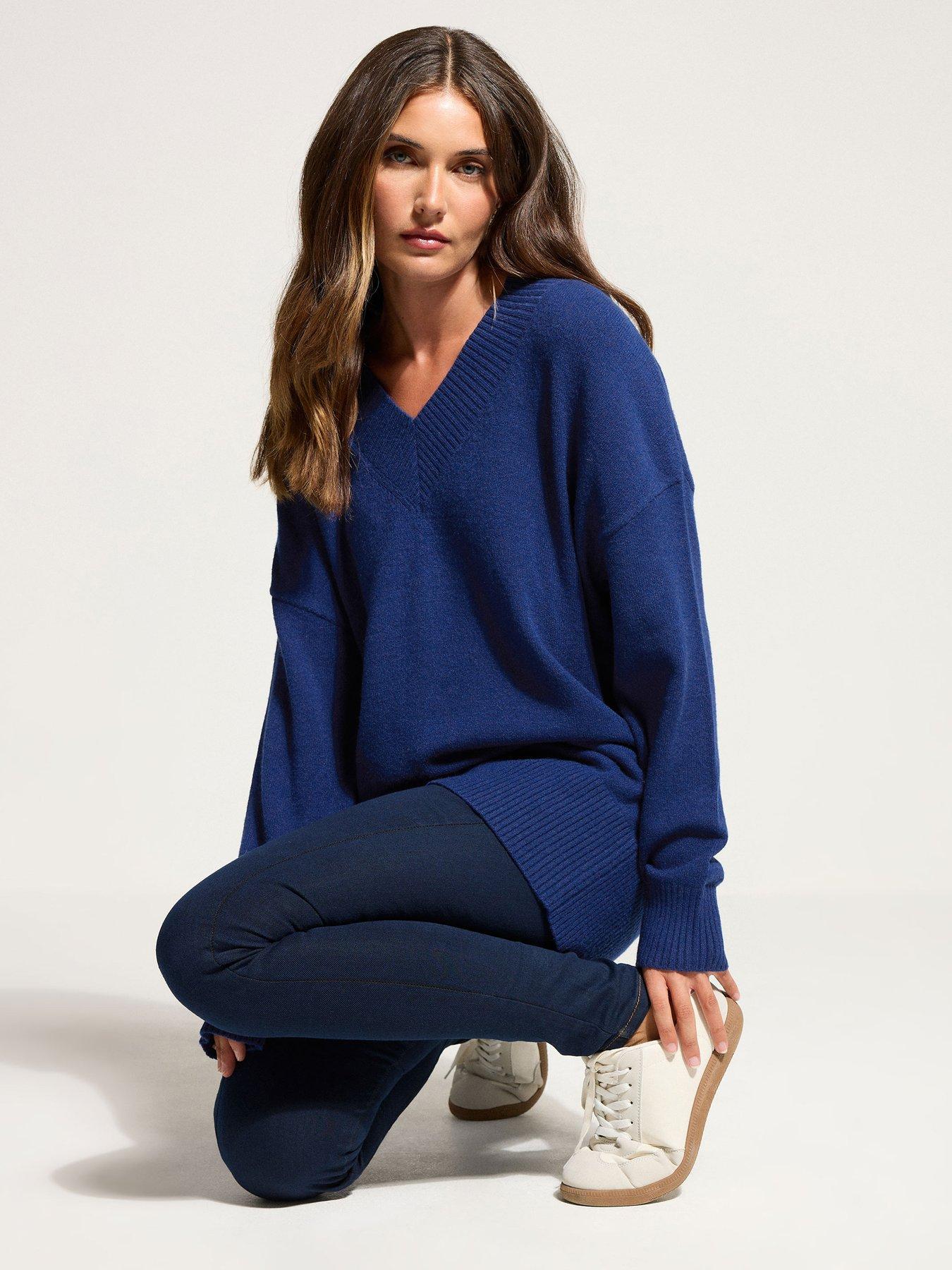 Image 1 of 4 of Long Tall Sally V Neck Jumper - Blue
