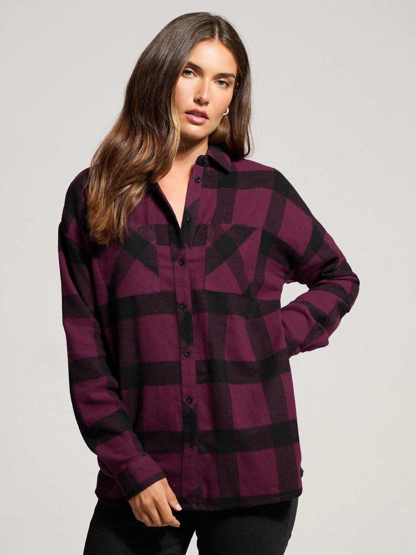  image of long-tall-sally-oversized-check-shirt-red