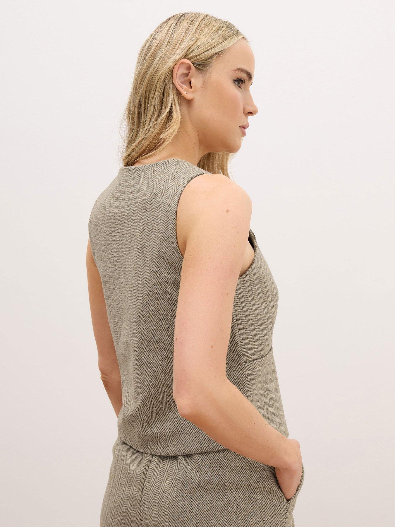  image of long-tall-sally-herringbone-waistcoat-brown