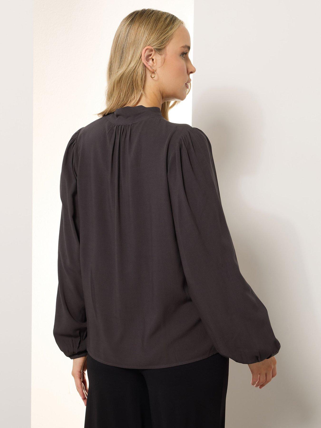 Image 2 of 4 of Long Tall Sally Acid Wash Tie Neck Top - Grey
