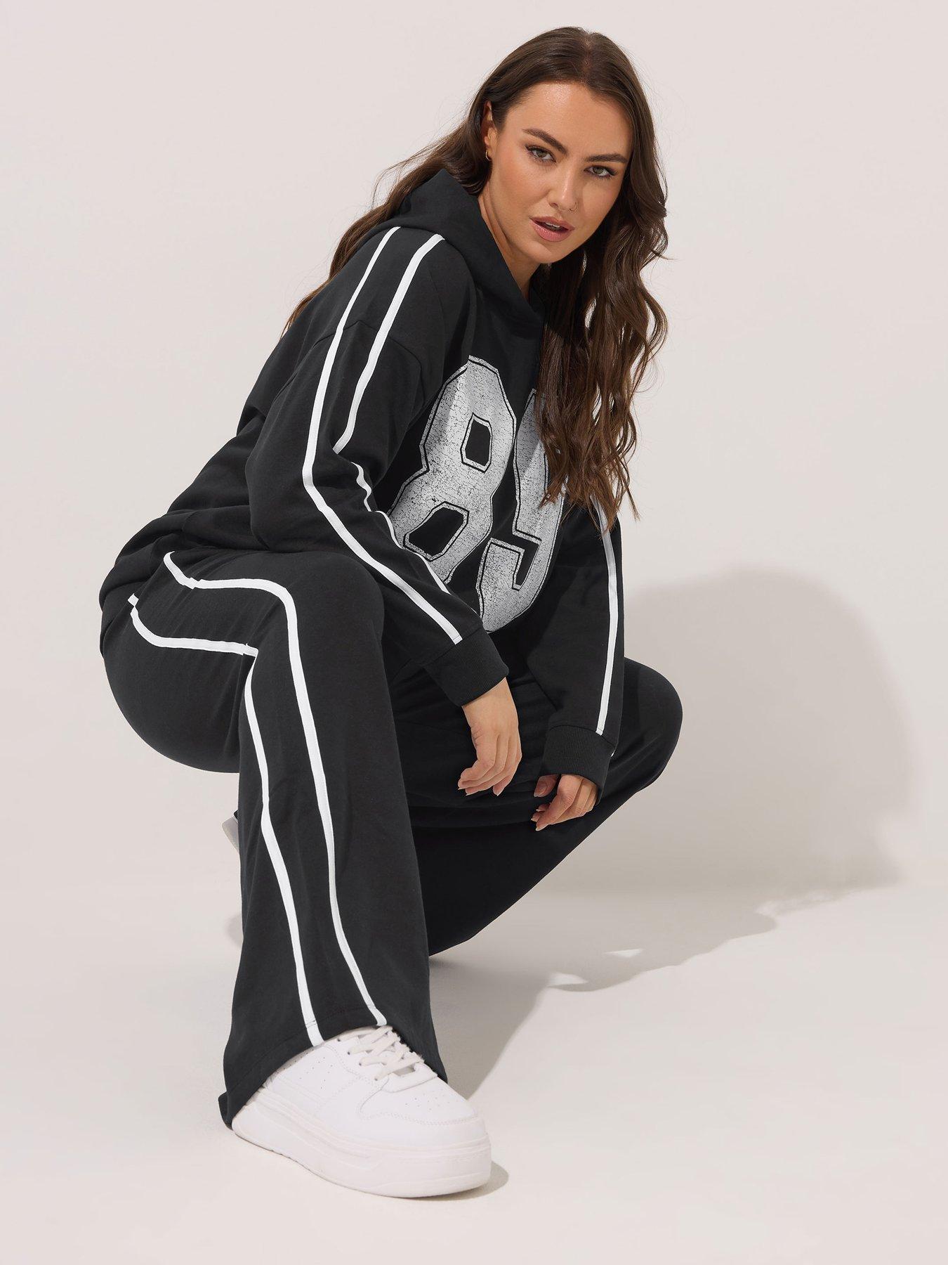 Image 3 of 4 of Yours Curve Side Stripe Wide Leg Jogger - Black