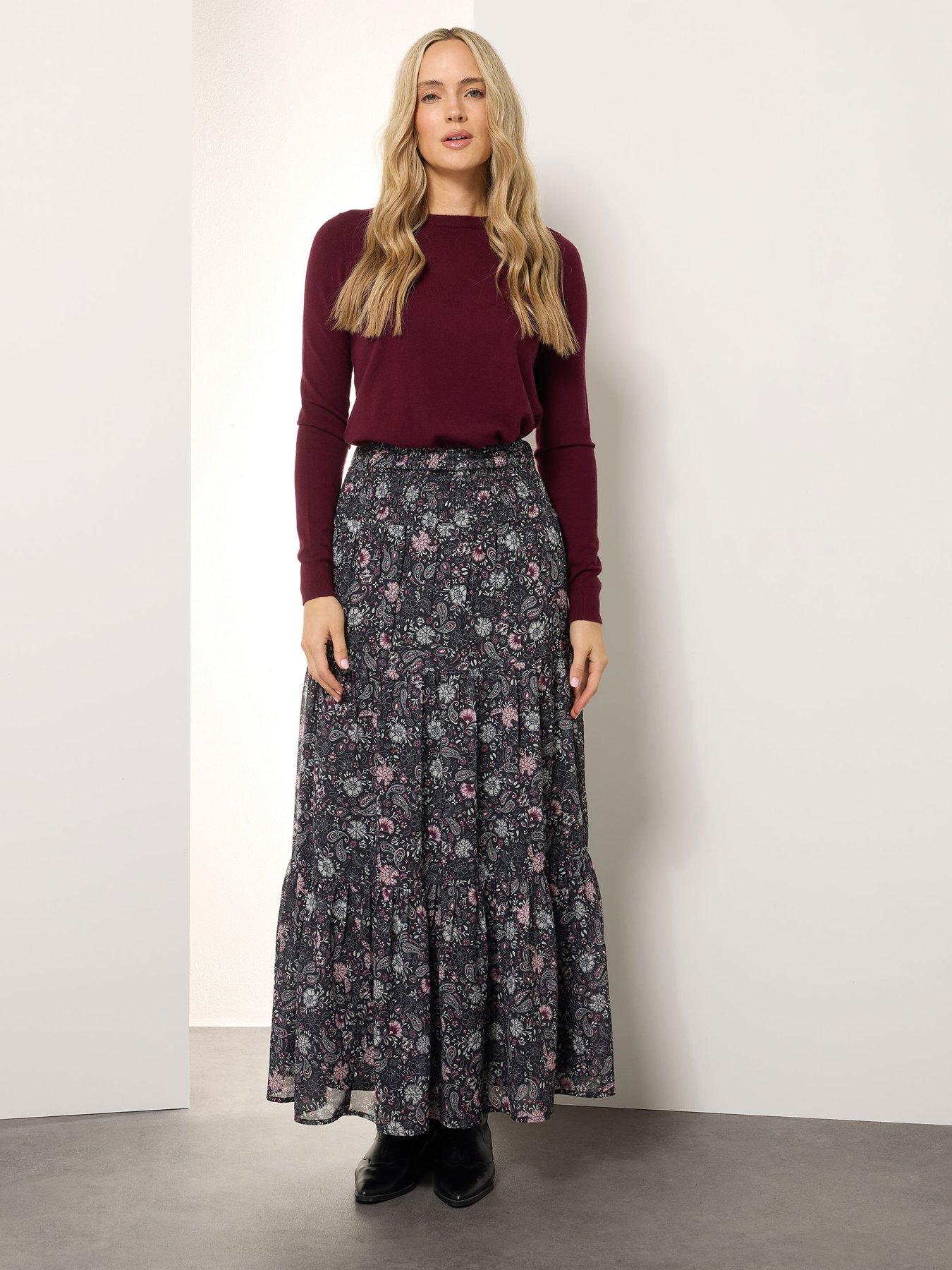 Image 3 of 4 of Long Tall Sally Paisley Chiffon Tiered Maxi Skirt - Black