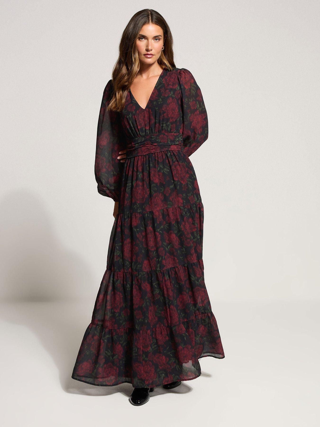 undefined Rose Floral Maxi Dress - Black/Red