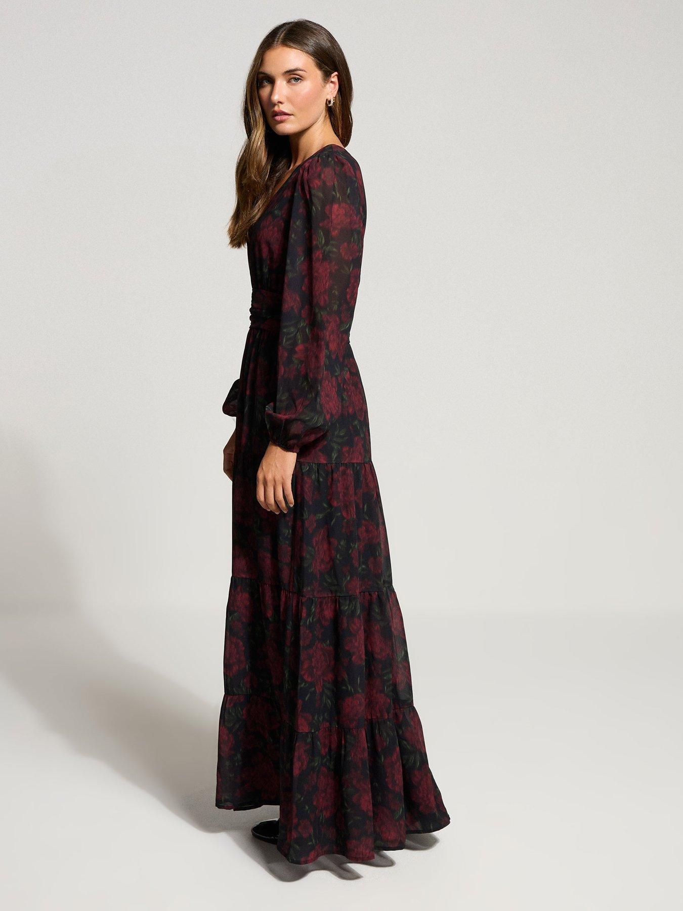 Image 2 of 4 of Long Tall Sally Rose Floral Maxi Dress - Black/Red