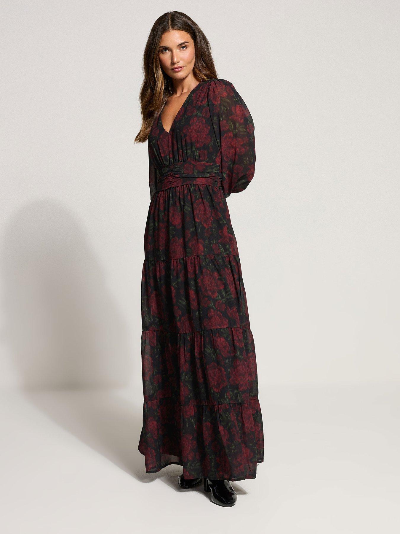 Image 3 of 4 of Long Tall Sally Rose Floral Maxi Dress - Black/Red