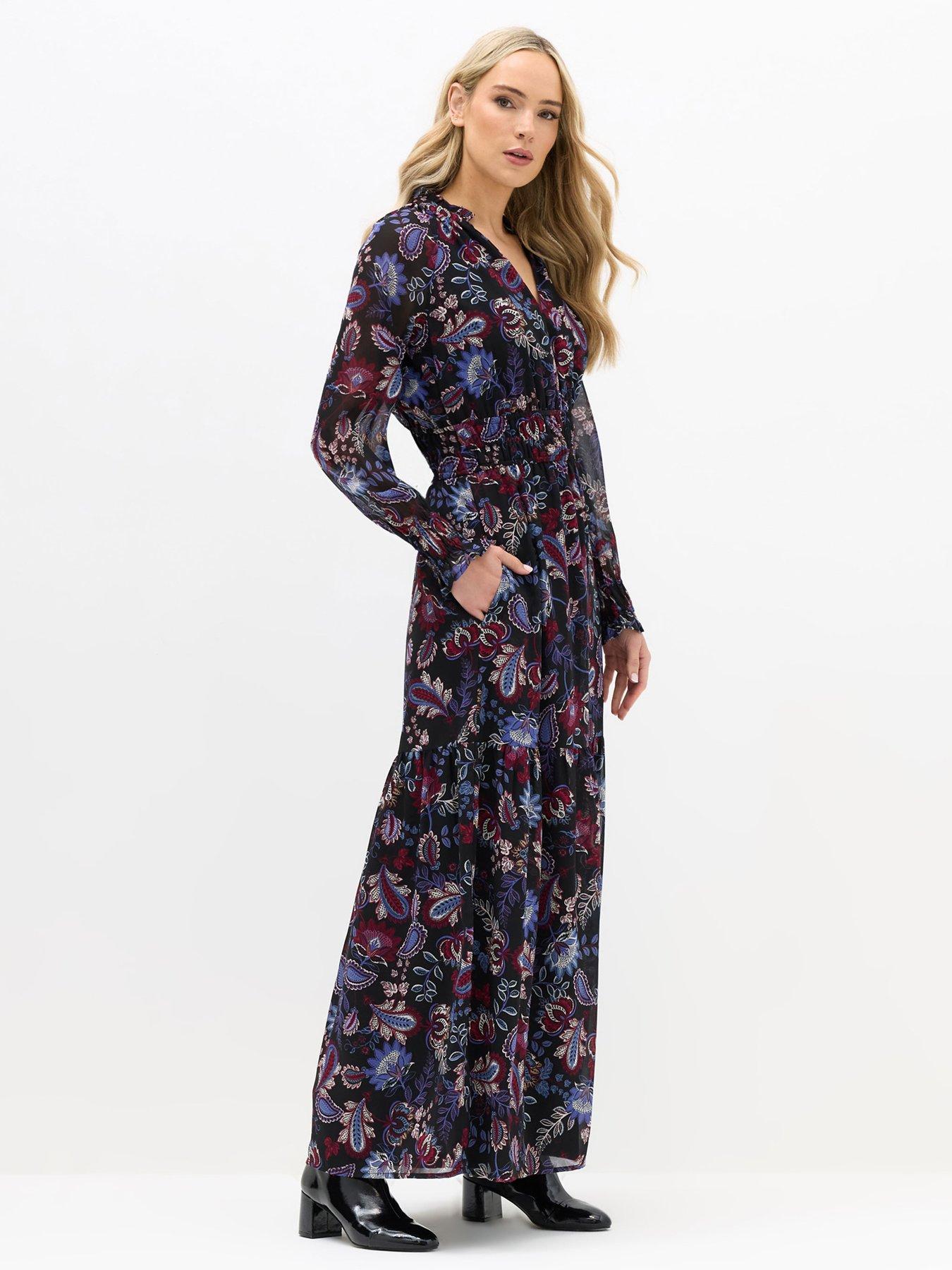 Image 1 of 4 of Long Tall Sally Paisley Floral Chiffon Dress - Black