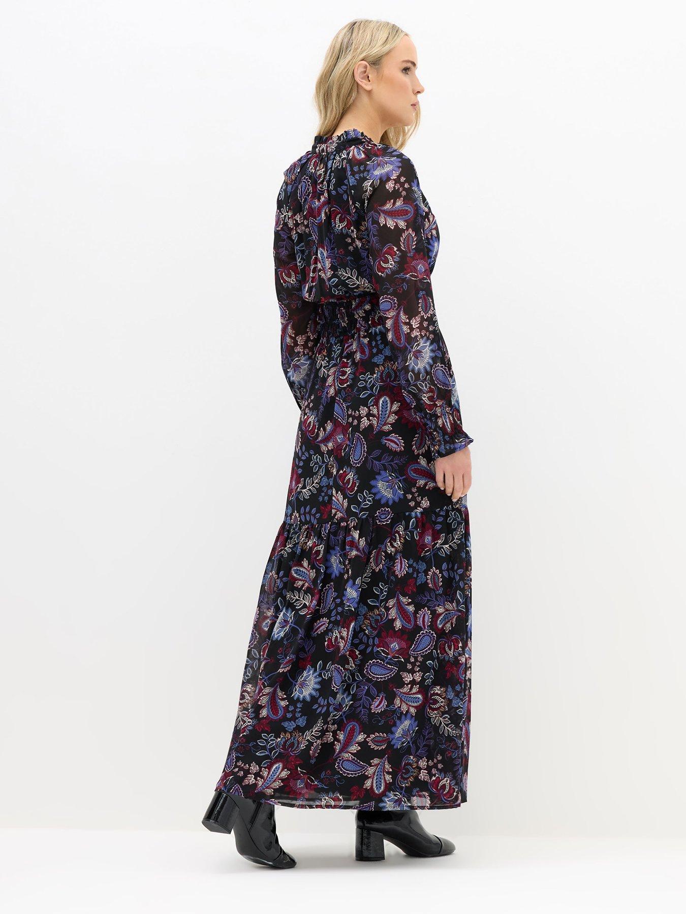 Image 2 of 4 of Long Tall Sally Paisley Floral Chiffon Dress - Black