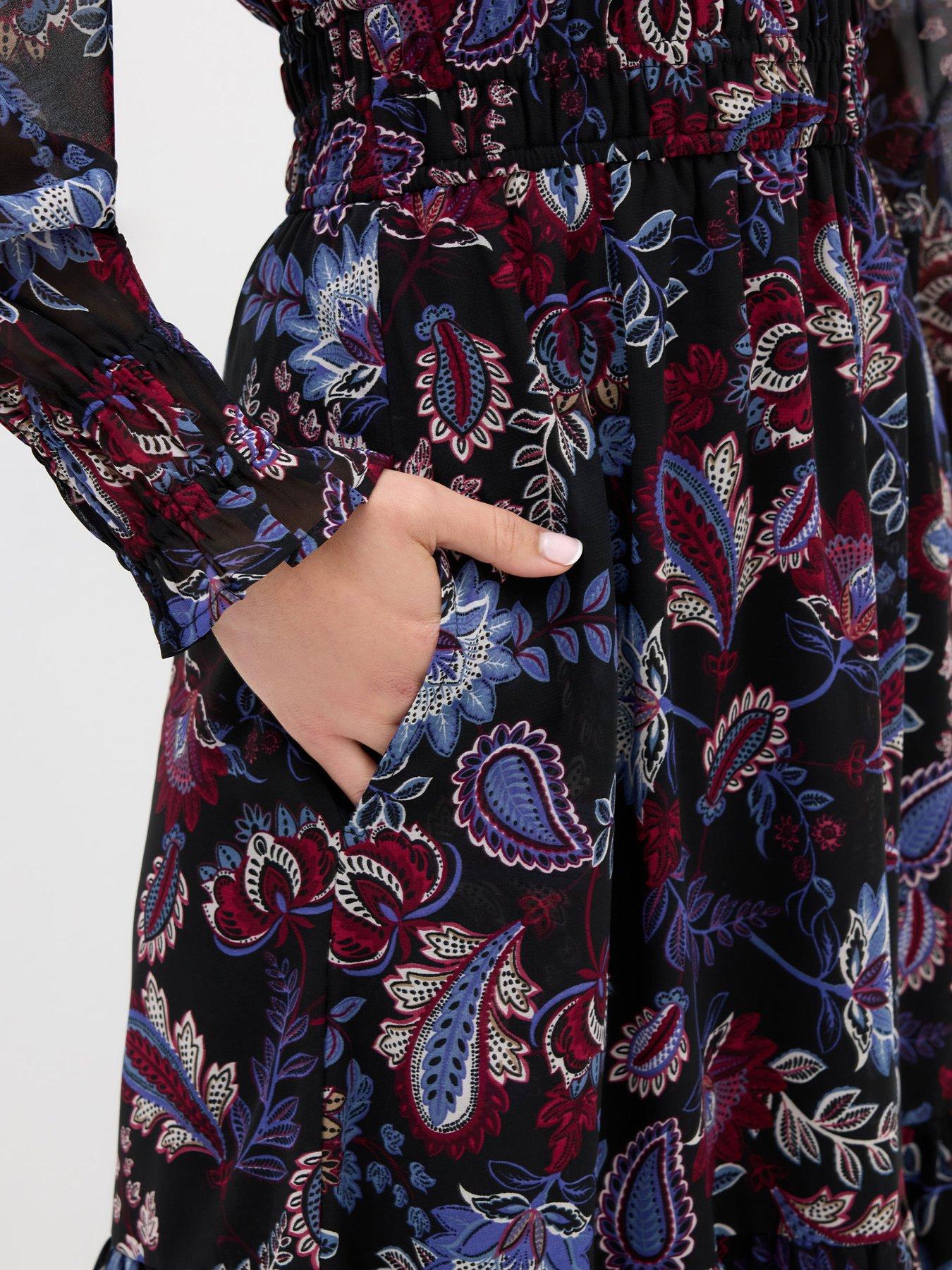 Image 4 of 4 of Long Tall Sally Paisley Floral Chiffon Dress - Black