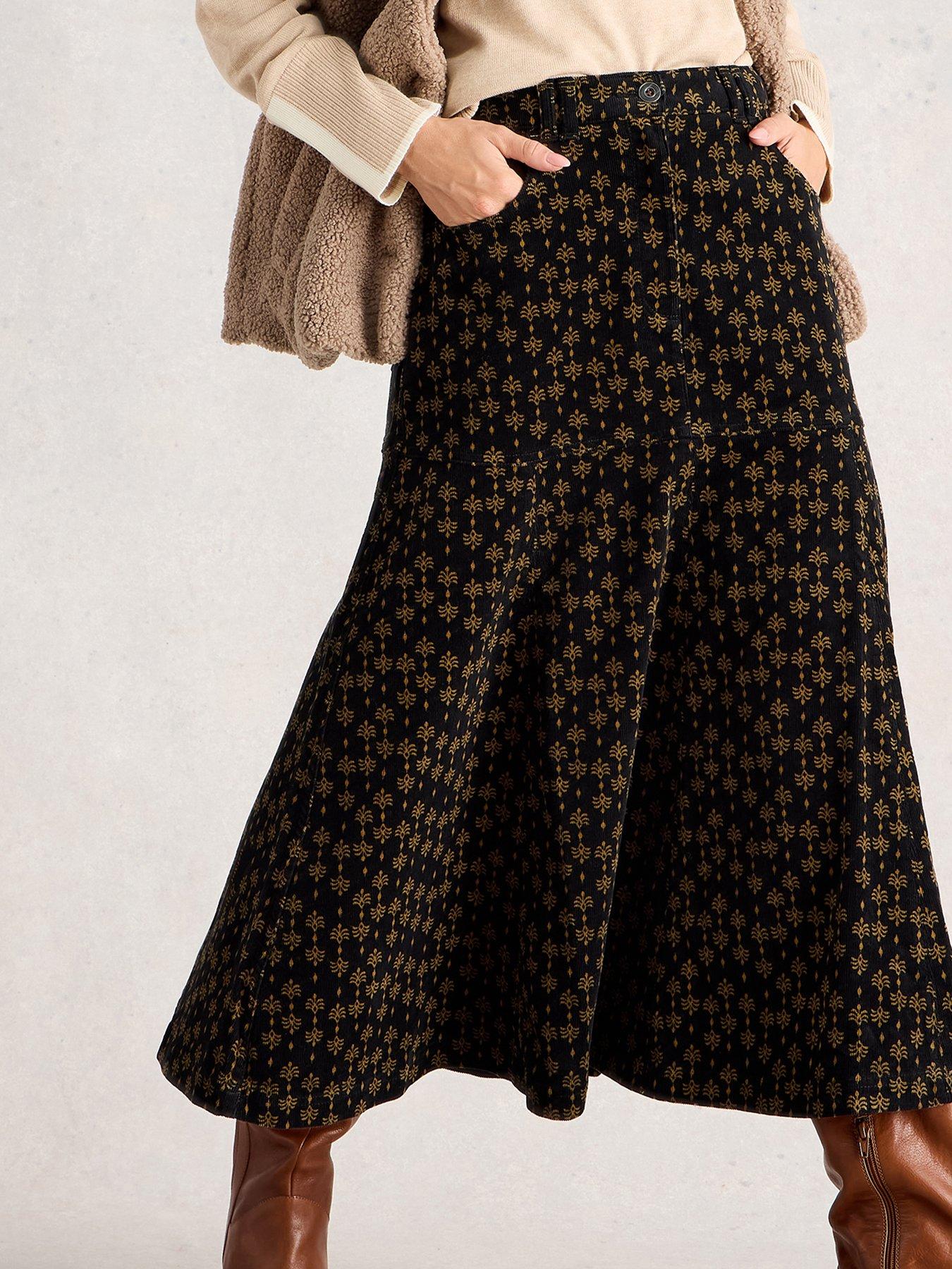 Image 1 of 6 of White Stuff Quinn Cord Midi Skirt - Black