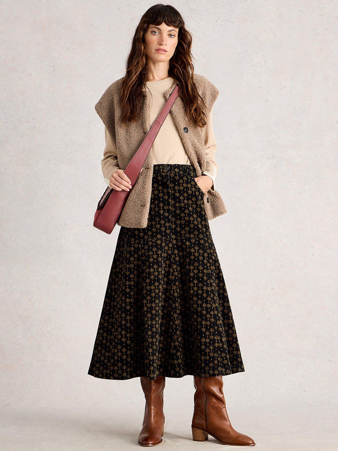 Image 3 of 6 of White Stuff Quinn Cord Midi Skirt - Black