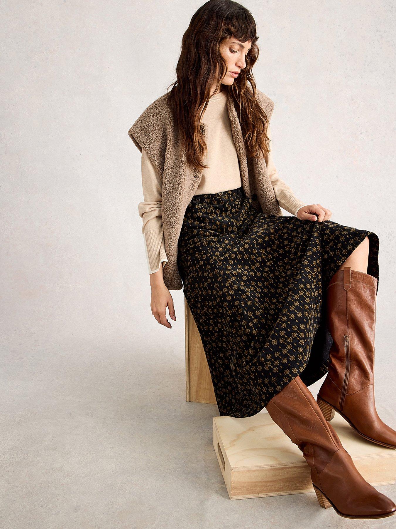 Image 4 of 6 of White Stuff Quinn Cord Midi Skirt - Black
