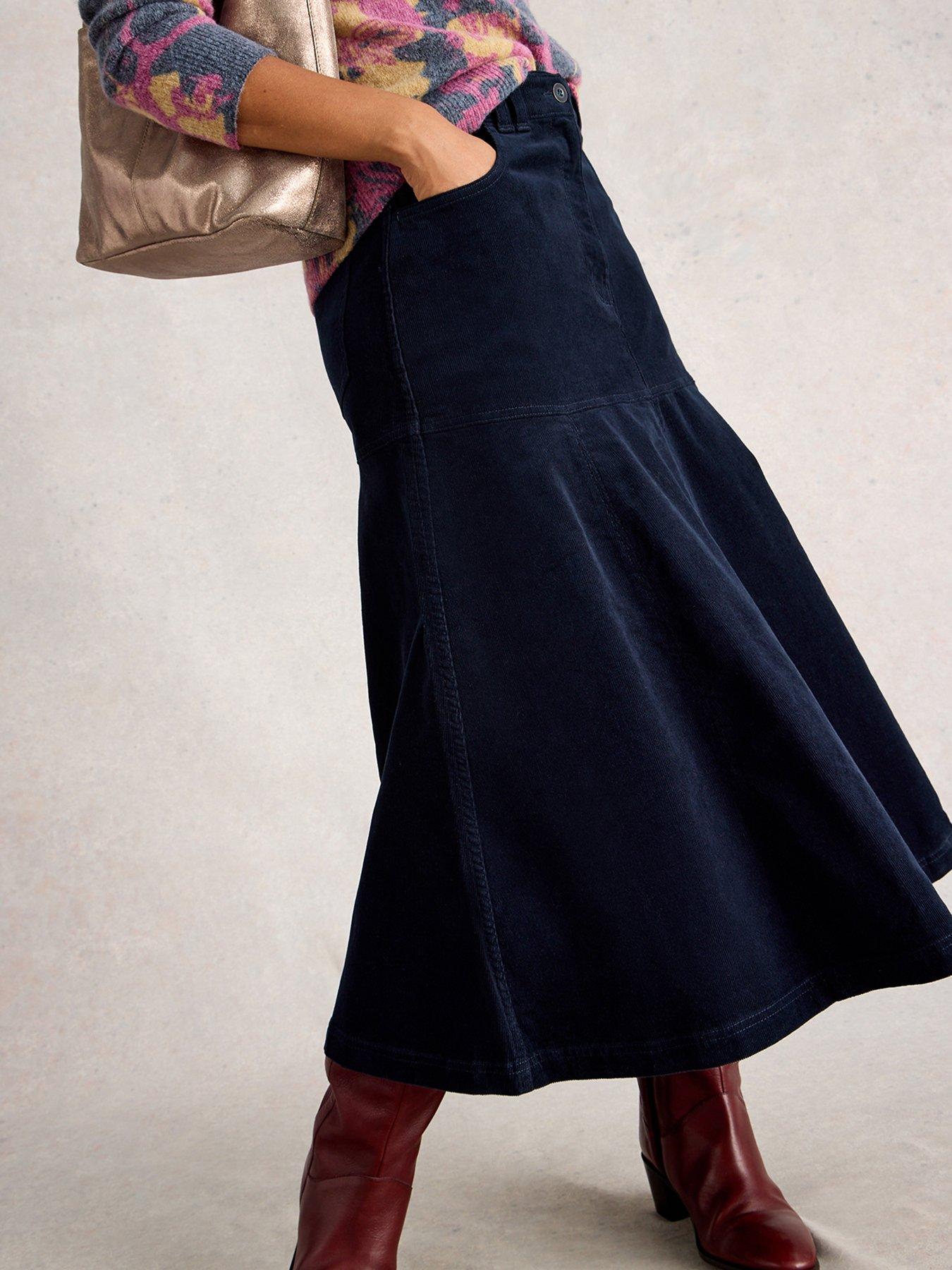 White Stuff Quinn Cord Midi Skirt - Blue