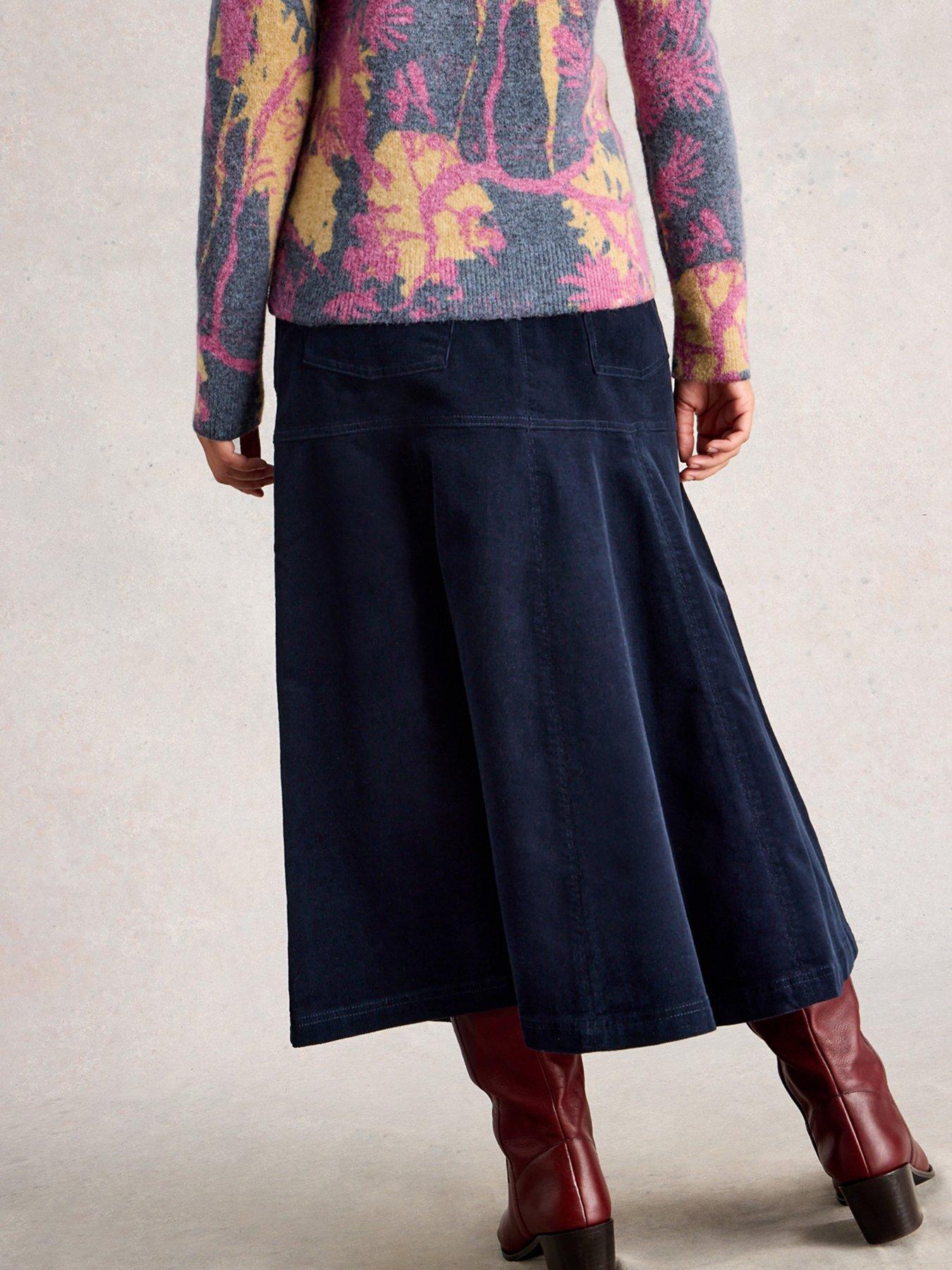 Image 2 of 6 of White Stuff Quinn Cord Midi Skirt - Blue