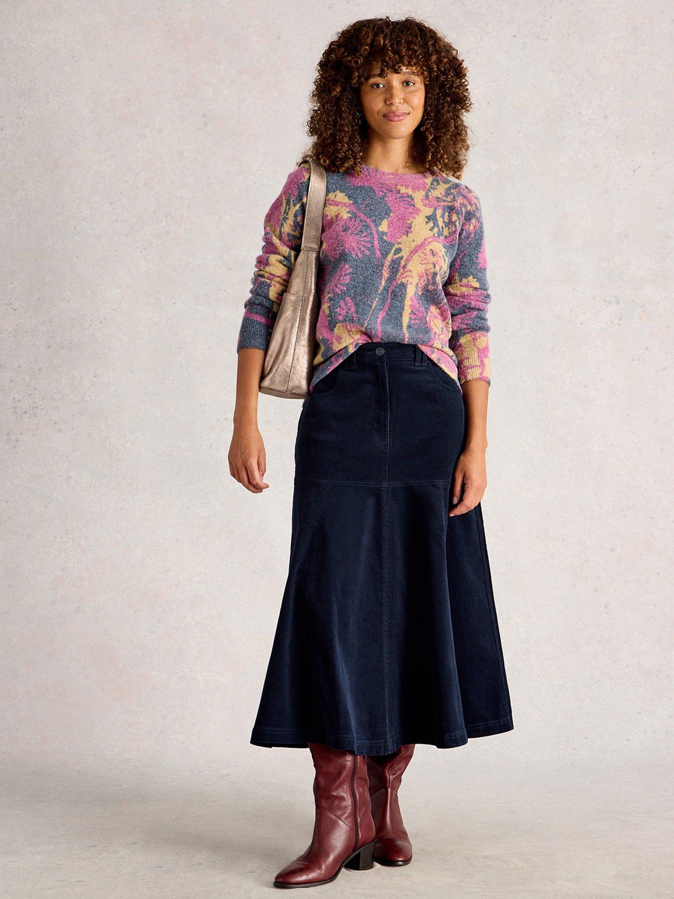 Image 3 of 6 of White Stuff Quinn Cord Midi Skirt - Blue