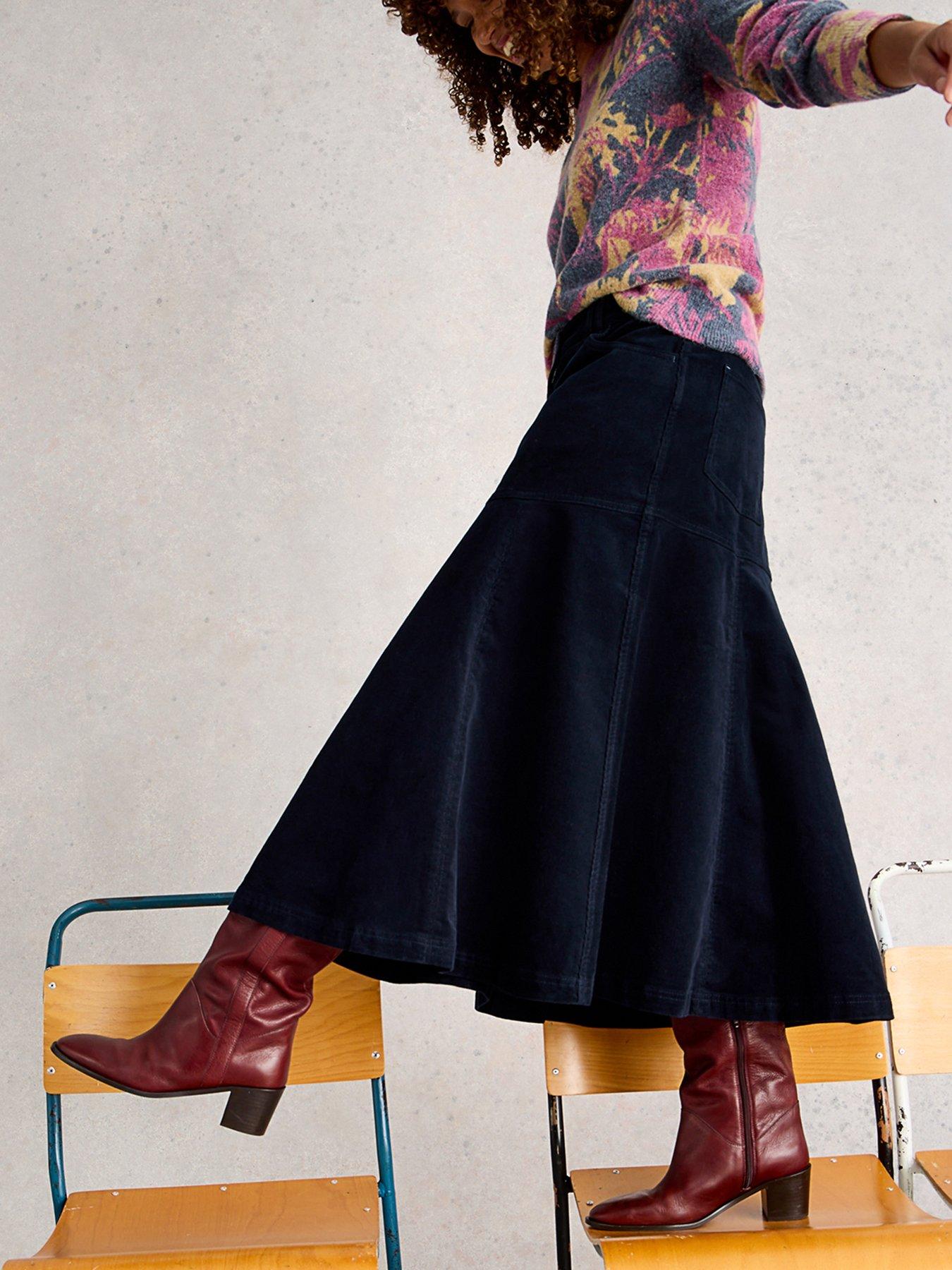 Image 4 of 6 of White Stuff Quinn Cord Midi Skirt - Blue
