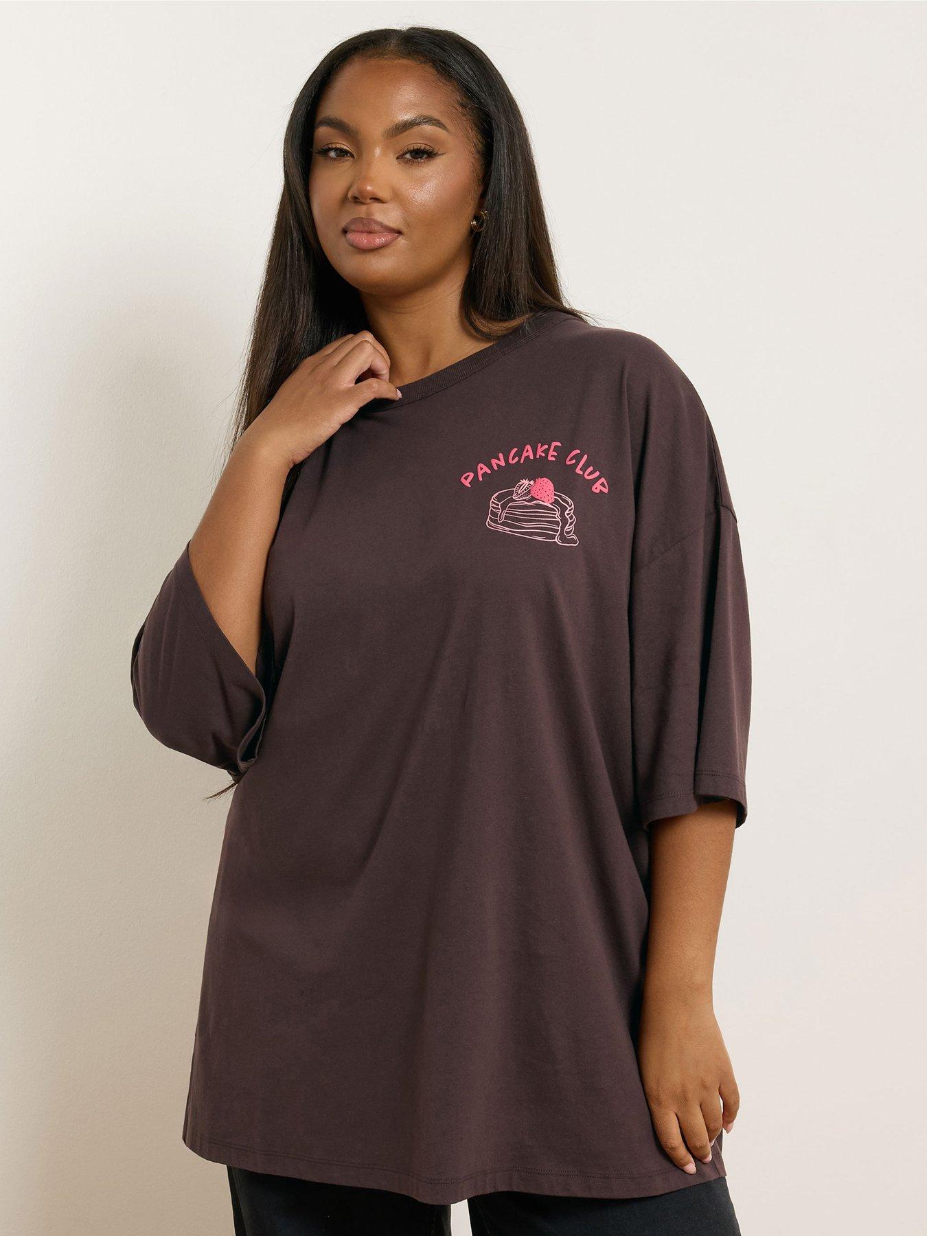undefined Curve Placement Print Boxy T-Shirt - Brown