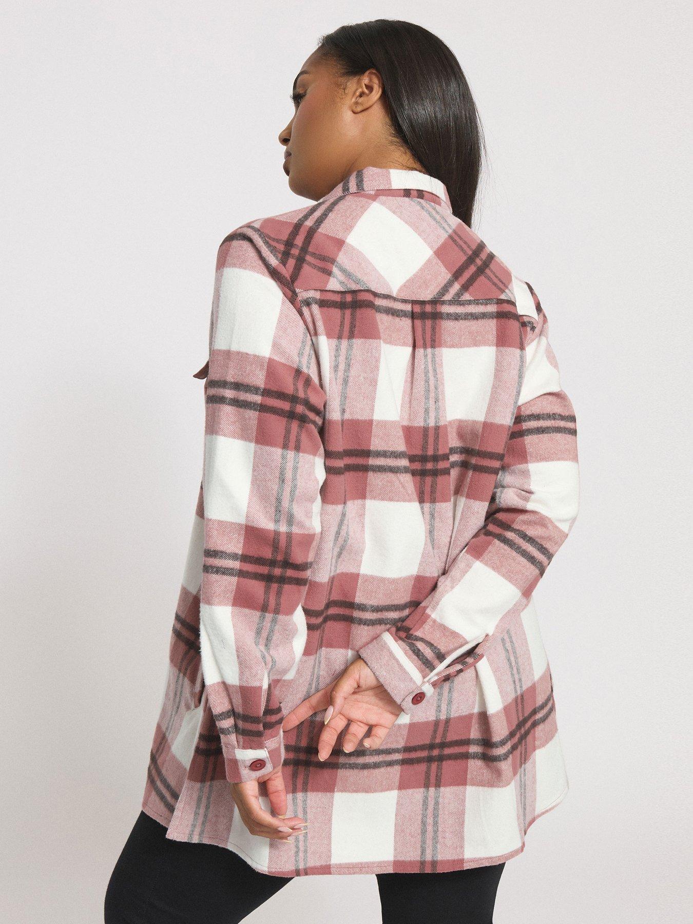 Image 2 of 6 of Yours Curve Check Shacket - Pink