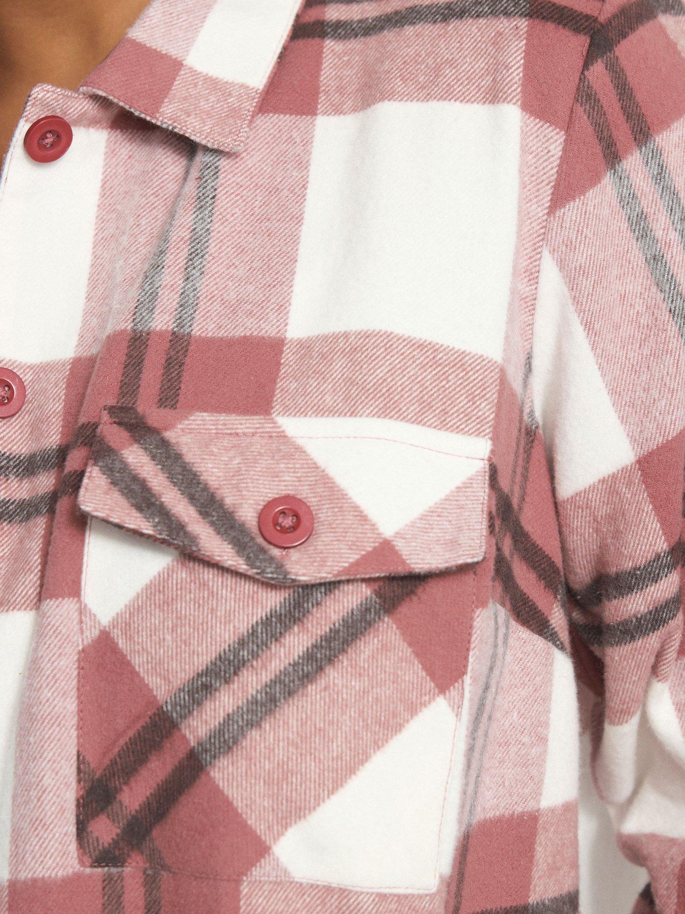 Image 4 of 6 of Yours Curve Check Shacket - Pink