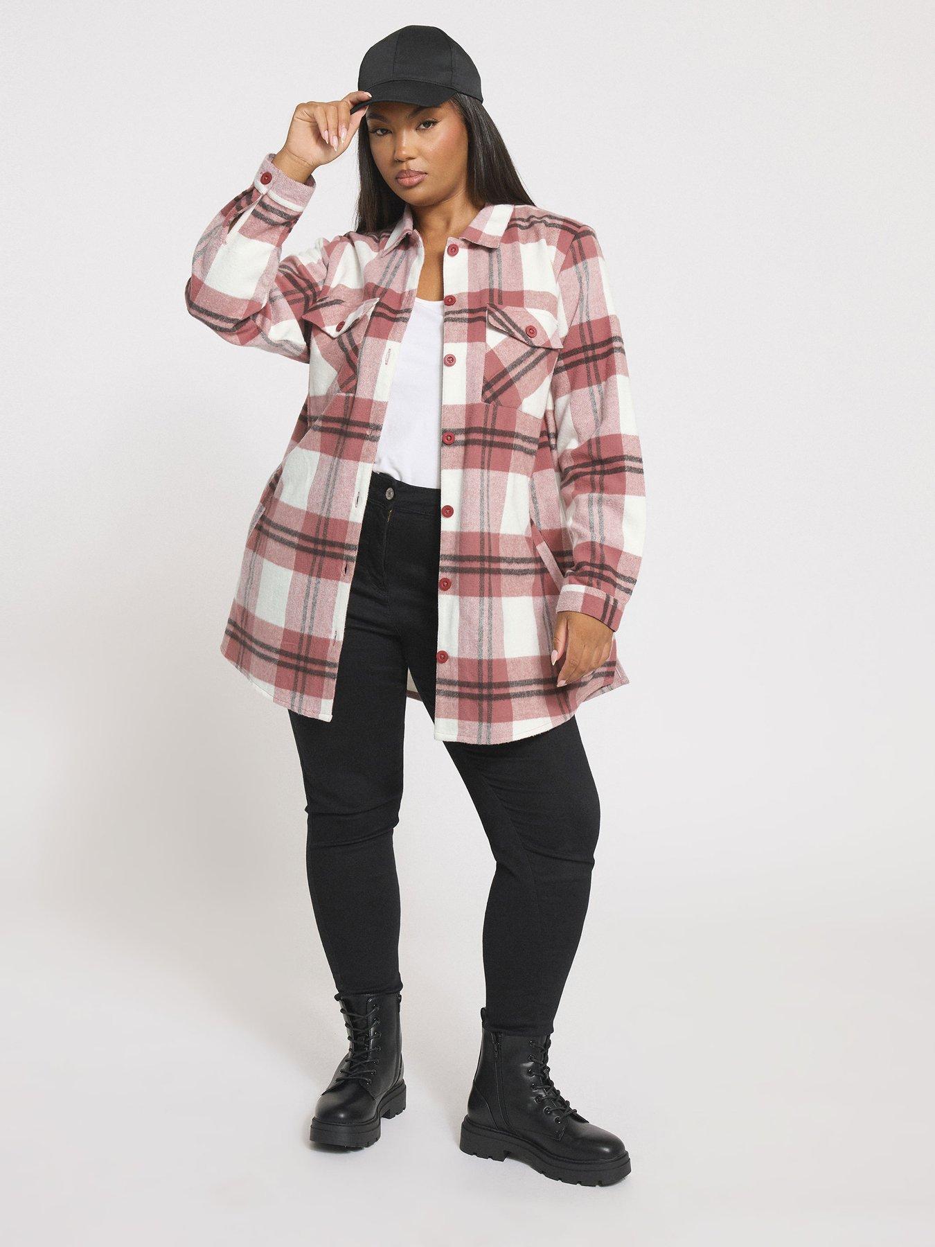 Image 5 of 6 of Yours Curve Check Shacket - Pink