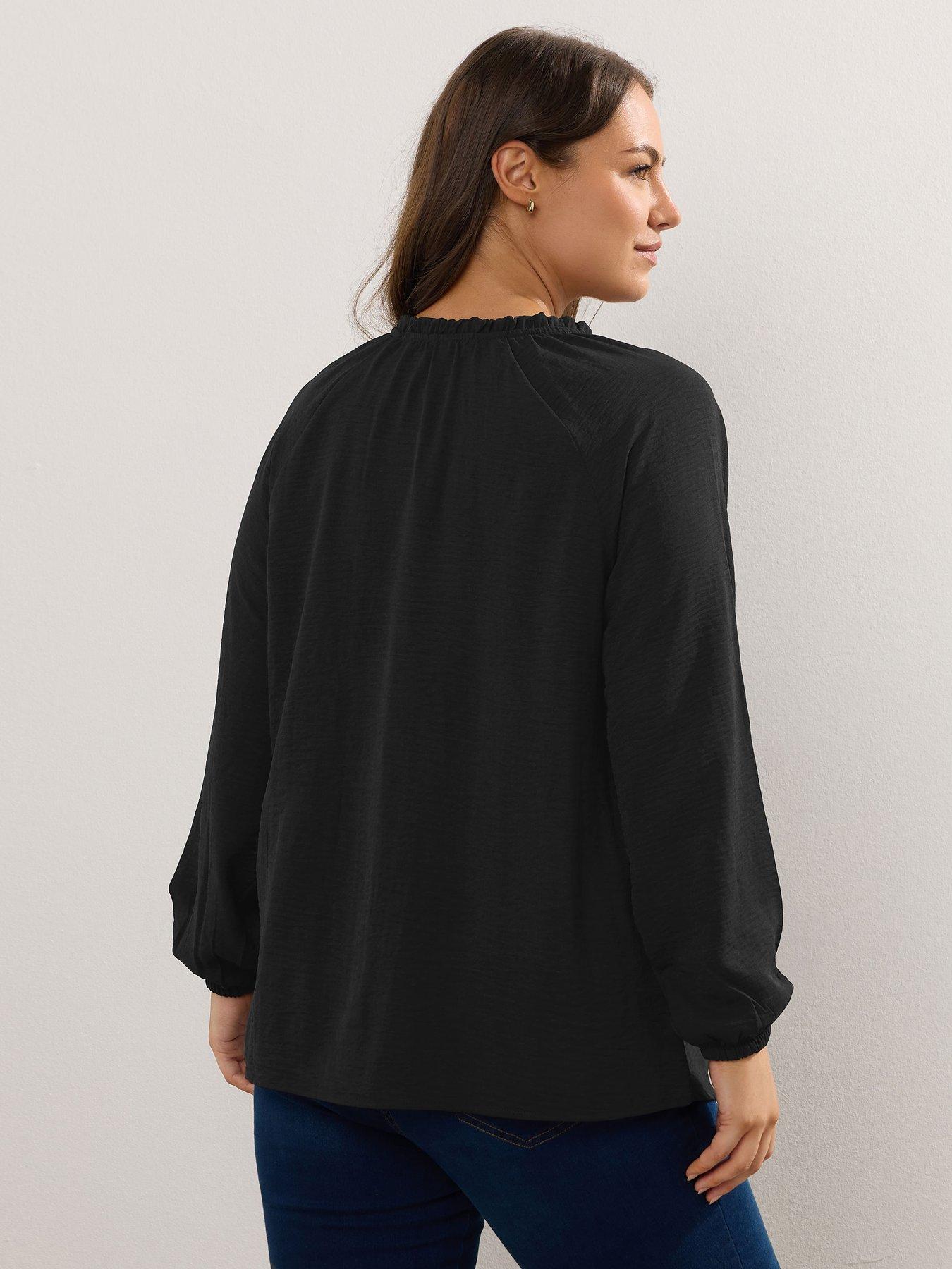 Image 2 of 4 of Yours Curve Frill Neck Blouse - Black
