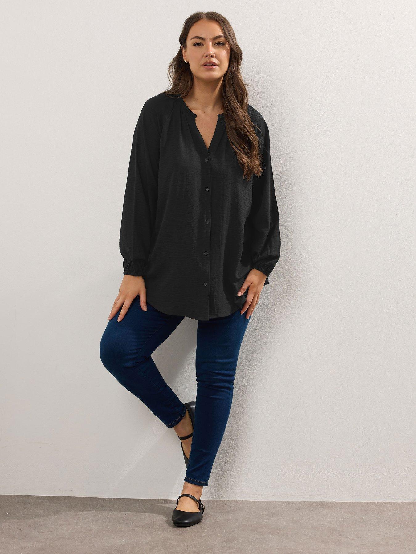 Image 3 of 4 of Yours Curve Frill Neck Blouse - Black