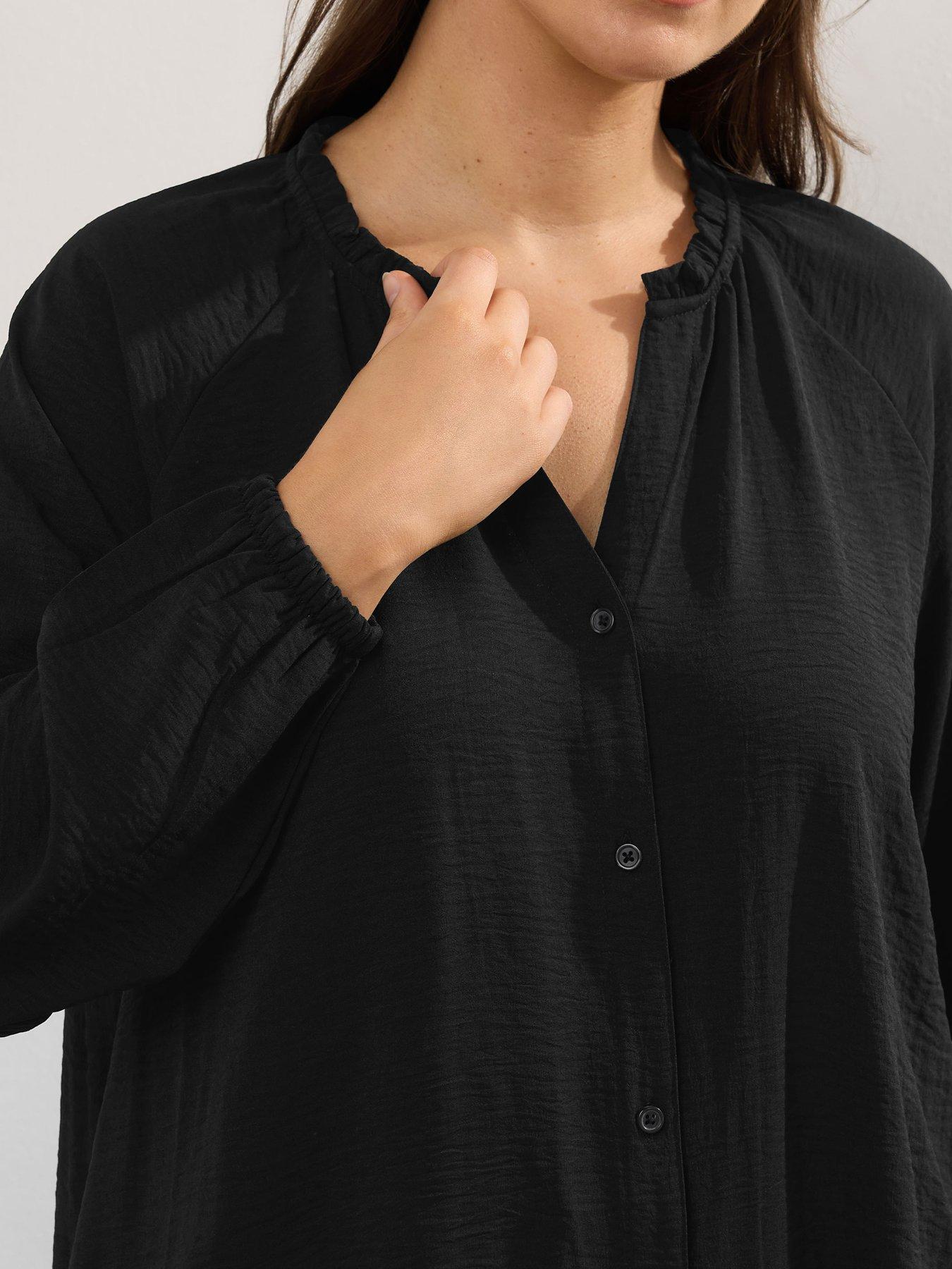 Image 4 of 4 of Yours Curve Frill Neck Blouse - Black