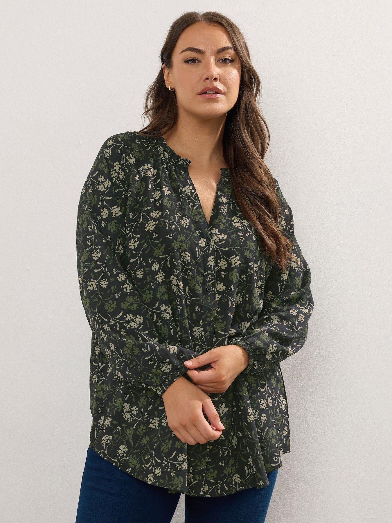 undefined Curve Frill Neck Blouse - Green