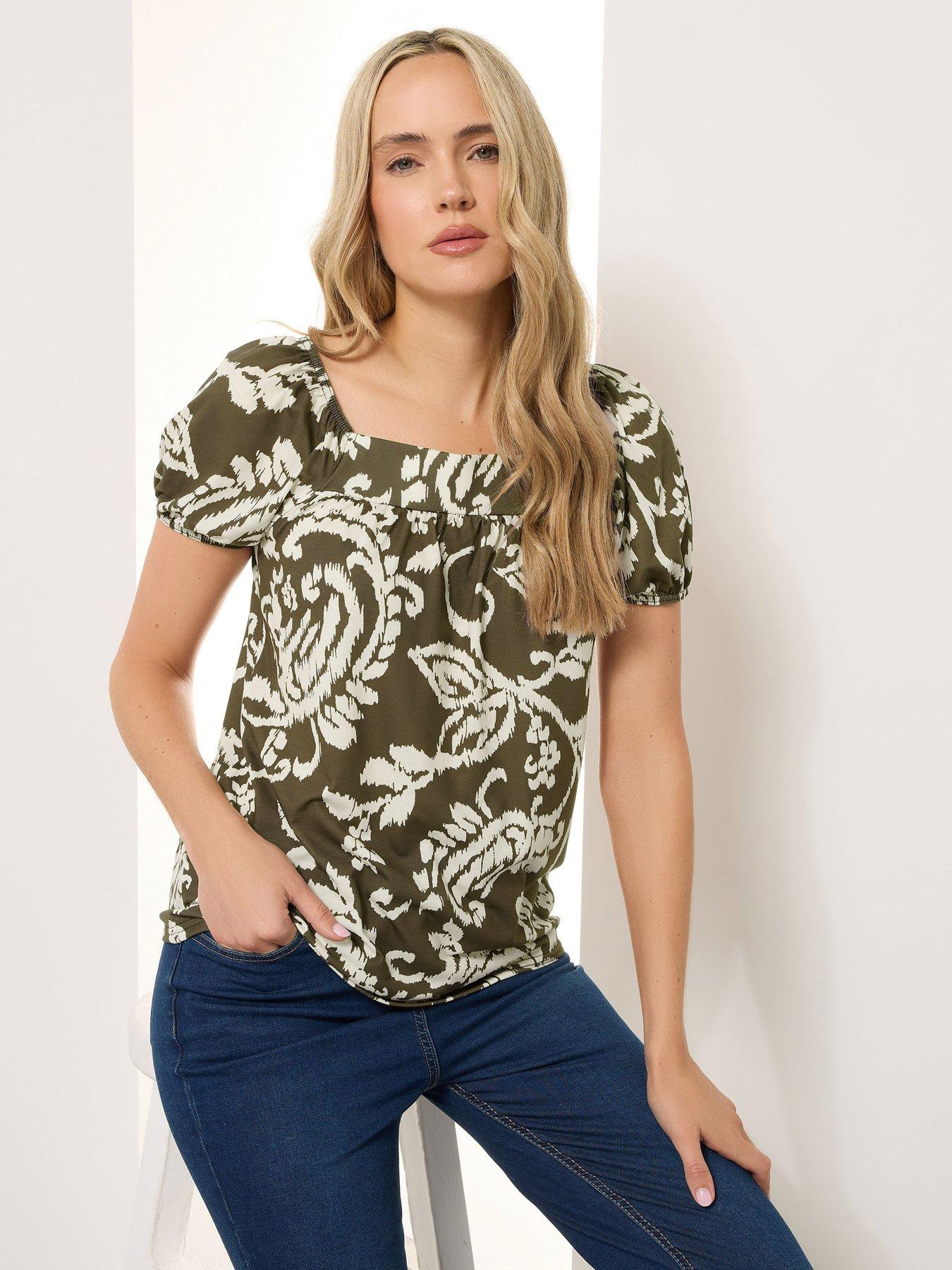 undefined Paisley Square Neck Top - Brown