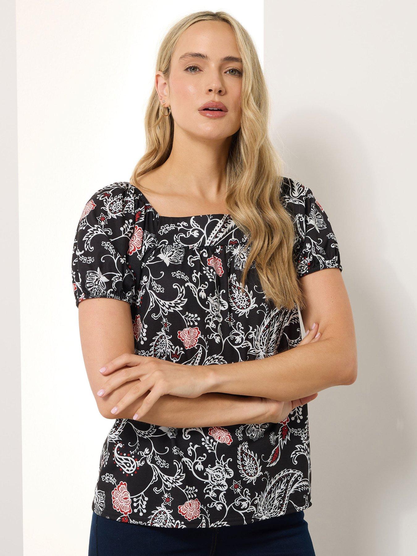 undefined Paisley Square Neck Top - Black