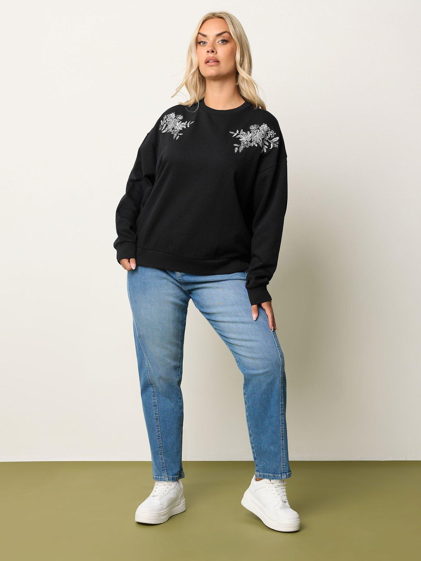 Image 3 of 6 of Yours Curve Embroidered Sweatshirt - Black