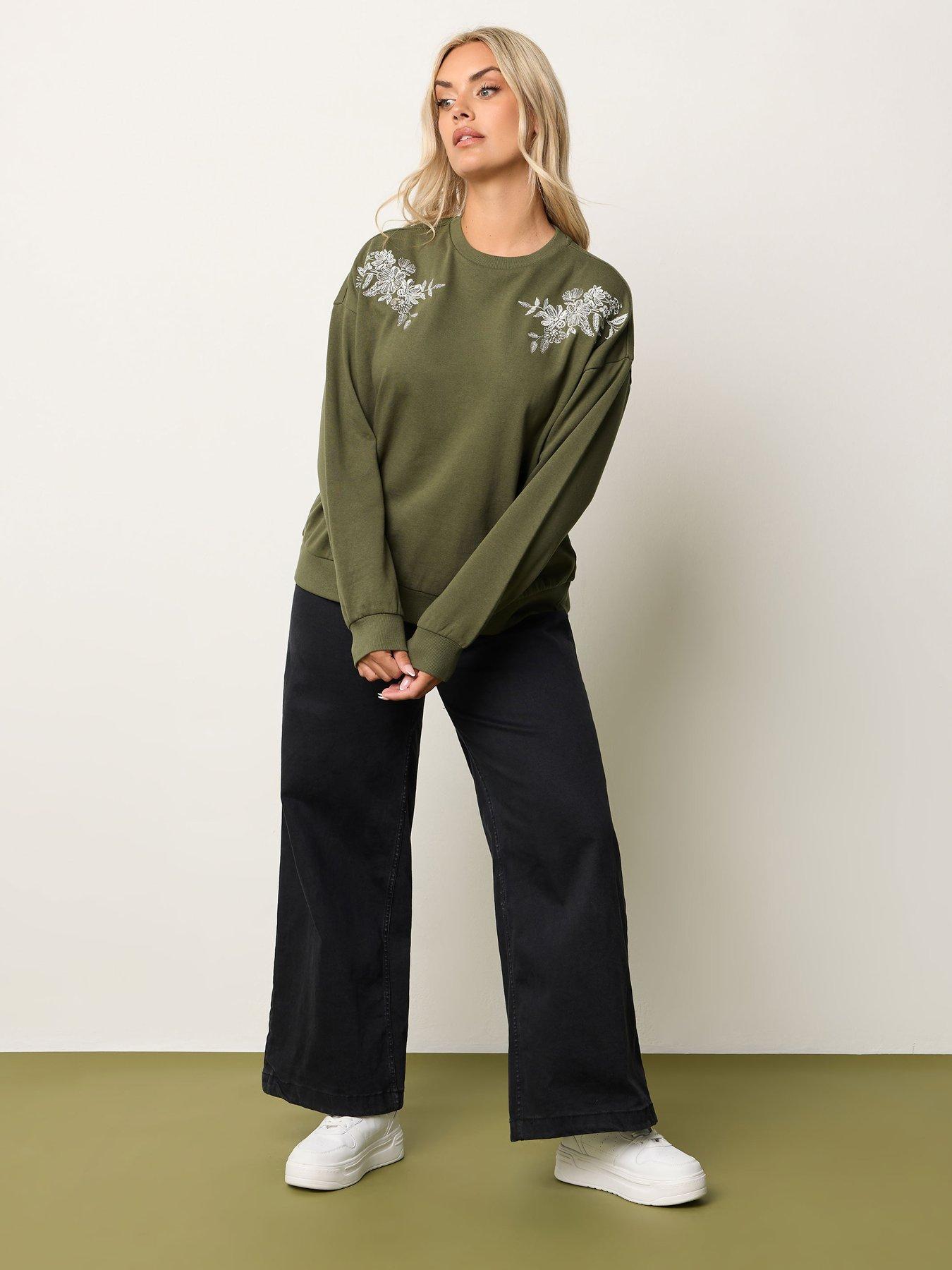 Image 3 of 6 of Yours Curve Embroidered Sweatshirt - Green