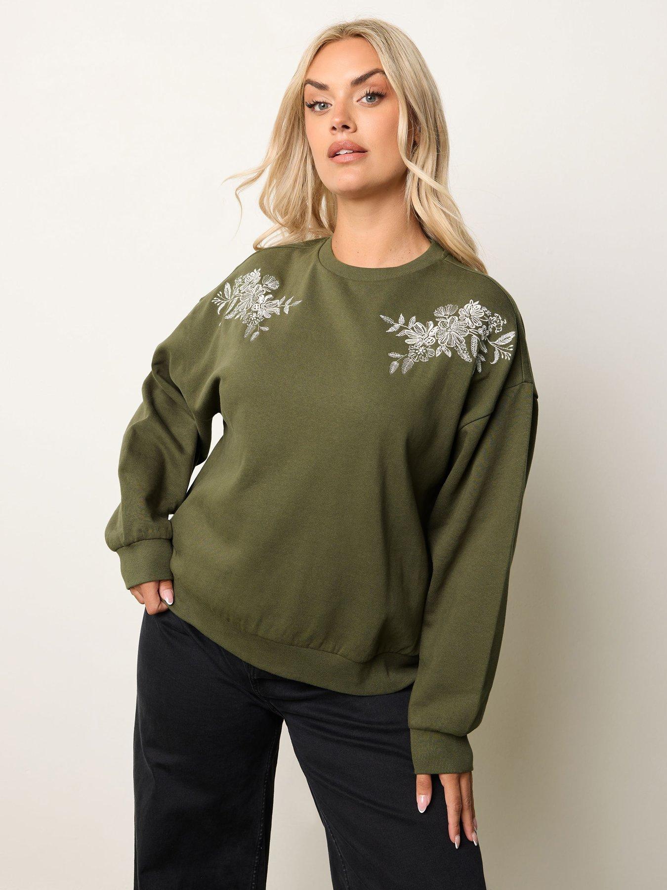 Image 4 of 6 of Yours Curve Embroidered Sweatshirt - Green